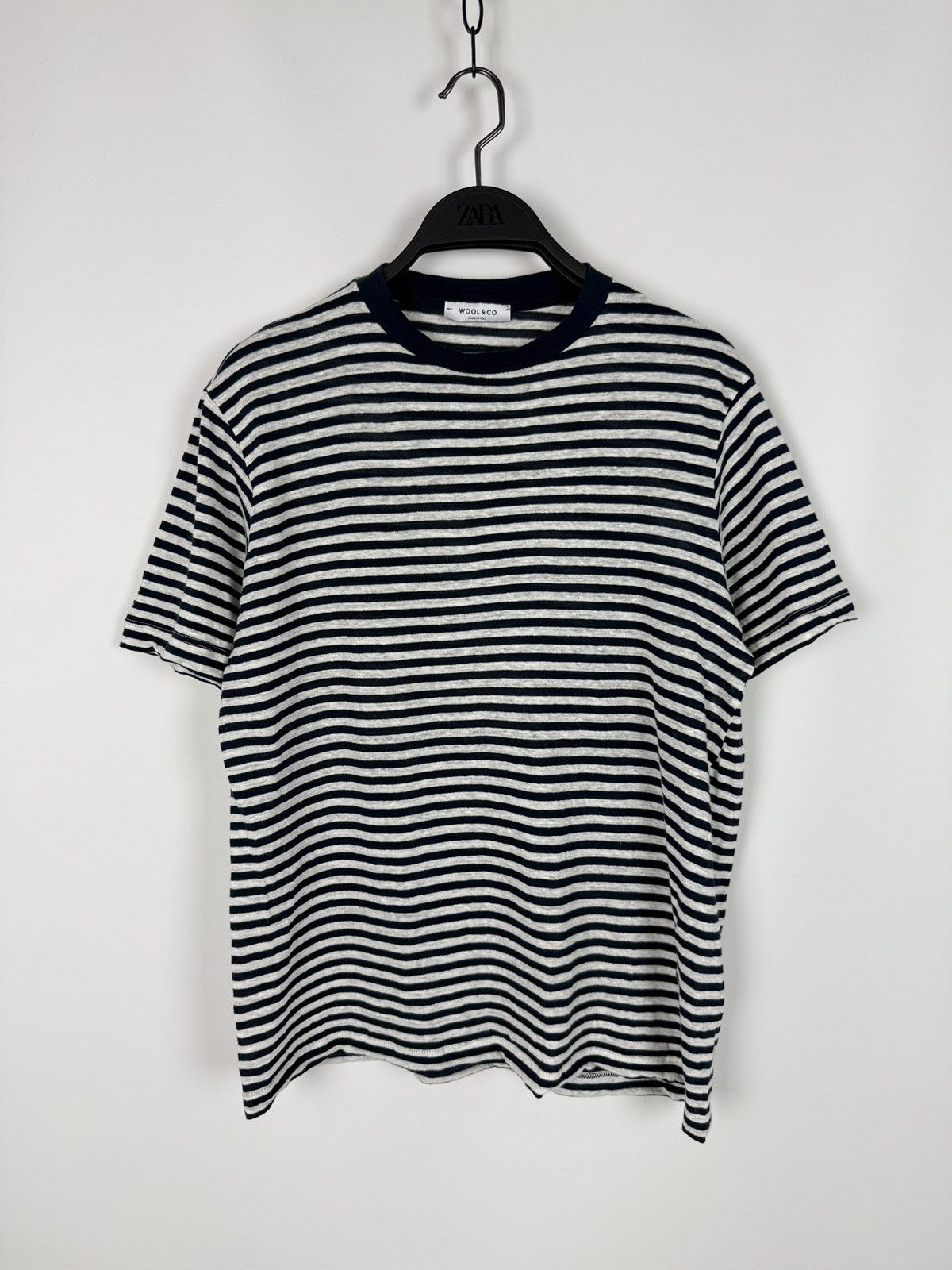 Wool&Co Italy Linen Blend Striped Marine Fisherman T-Shirt M