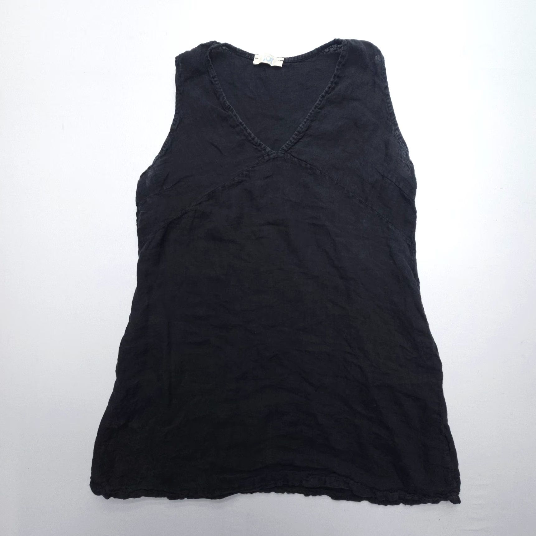 Vintage JOT Tunic Shirt Blouse Women One Size Black Linen Sleeveless V-Neck Knit Solid Made in Italy Size ONE SIZE - 5 Thumbnail