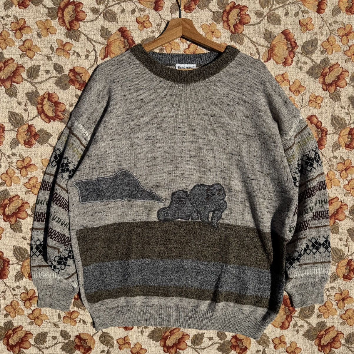 Japanese Brand × Vintage Vintage Embroidered Polar Bear Eclectic Sweater Wool cute Size US L / EU 52-54 / 3 - 3 Thumbnail