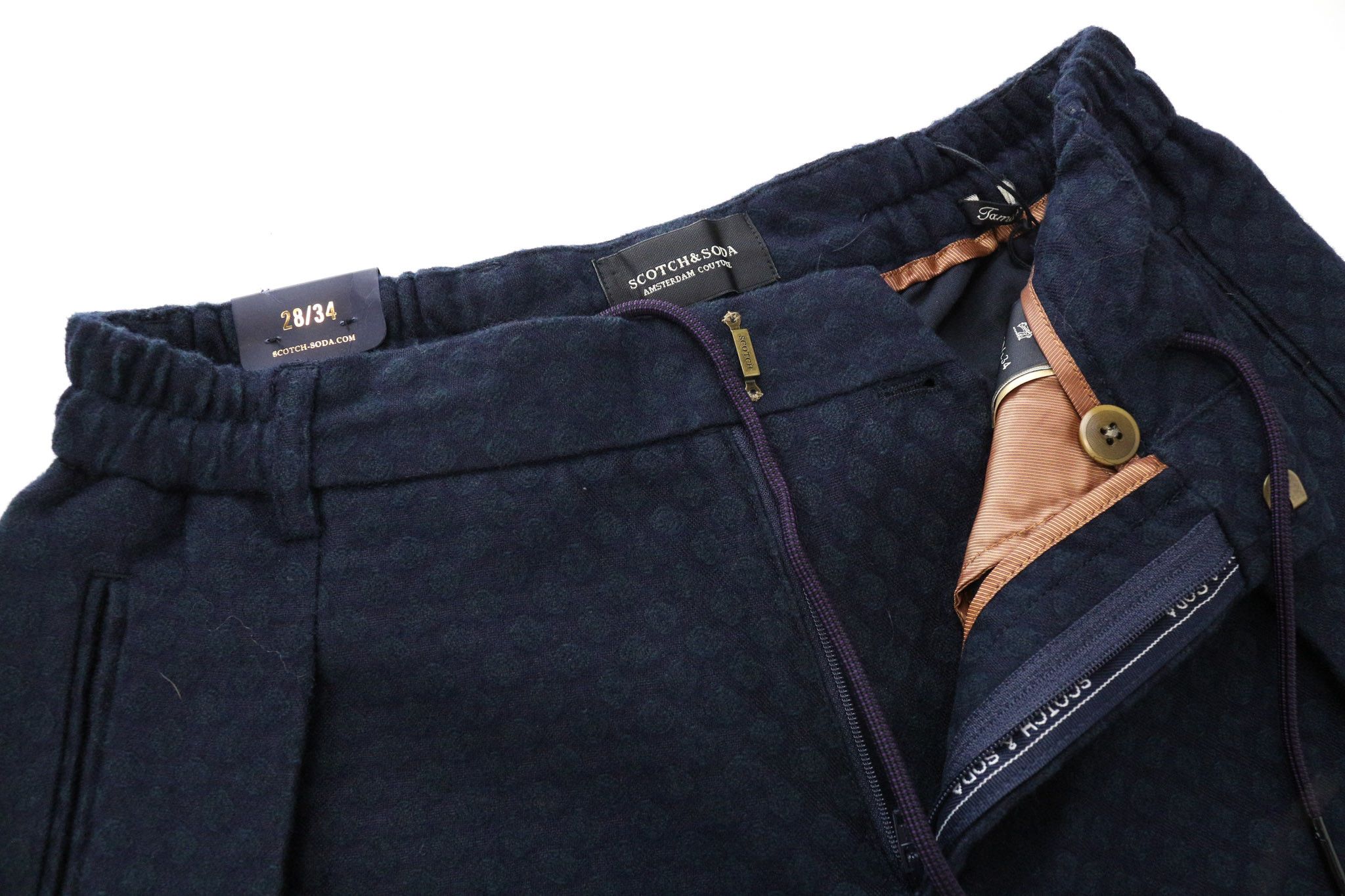 Scotch & Soda TAMACHI W28/L34 Blue Pleated Wool Jacquard Trousers 74196 Size US 28 / EU 44 - 3 Thumbnail