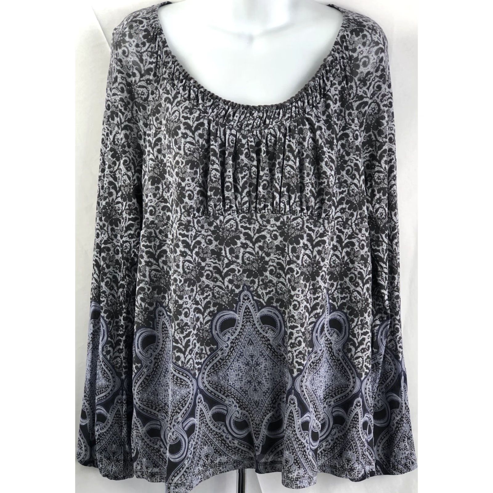 Vintage VINTAGE Liz Wear Top 2XL gray Geometric Balloon Long Sleeve Pleated Scoopneck Boho Ladies Blouse Size XXL / US 16-18 / IT 52-54 - 5 Thumbnail