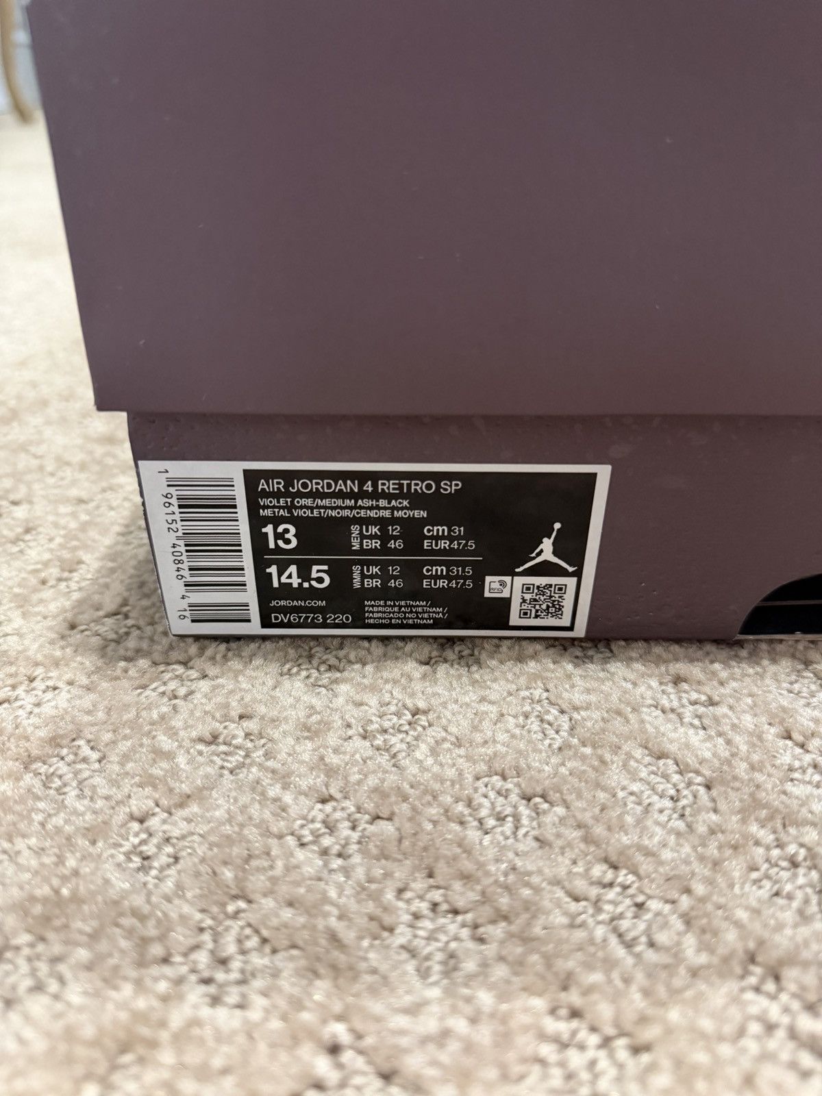 A Ma Maniere × Jordan Brand Air Jordan 4 Retro A Ma Maniere Violet Ore Size US 13 / EU 46 - 8 Thumbnail