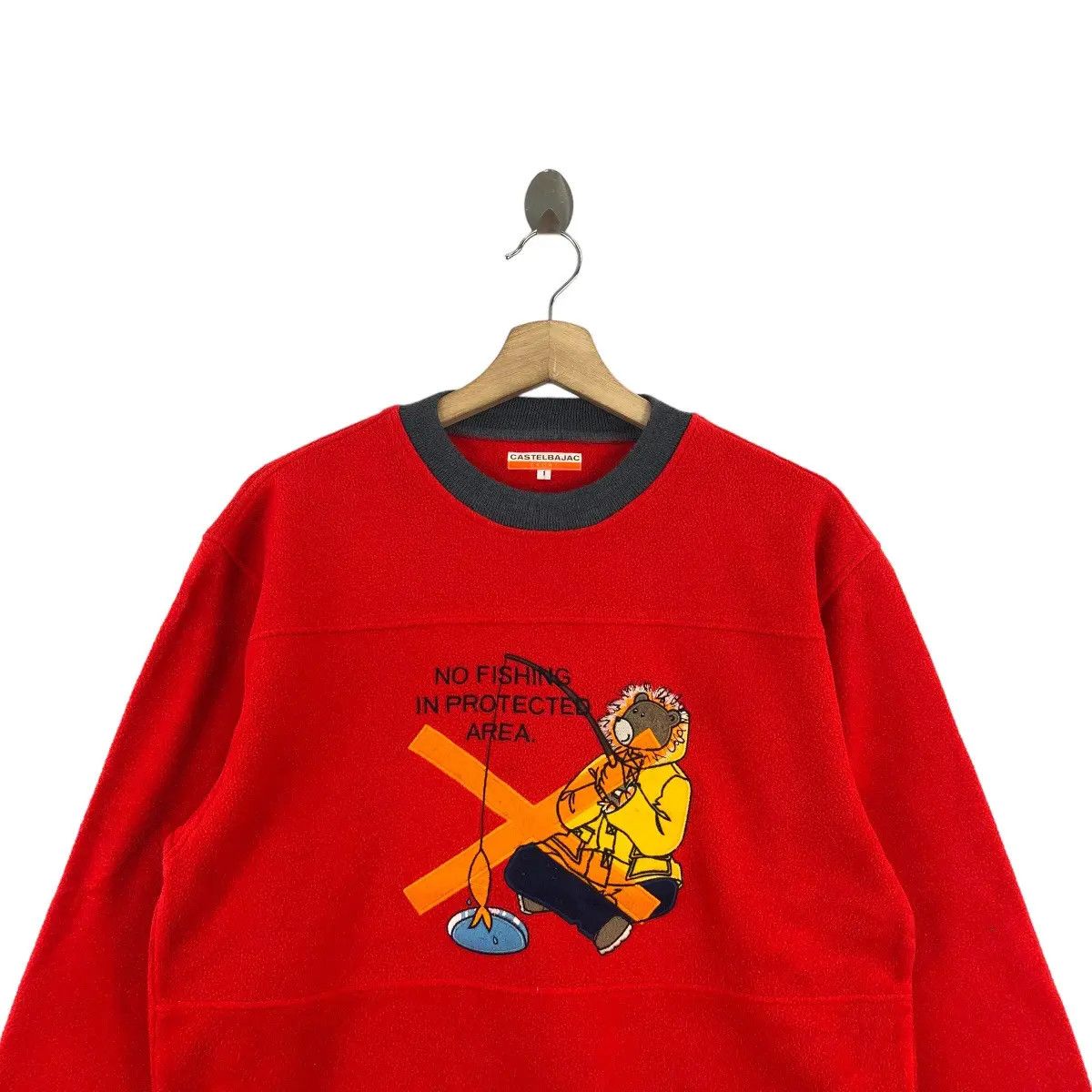 Jean Charles De Castelbajac Vtg CASTELBAJAC SPORT PARIS No Fishing Bear Fleece Sweater Size L / US 10 / IT 46 - 3 Thumbnail