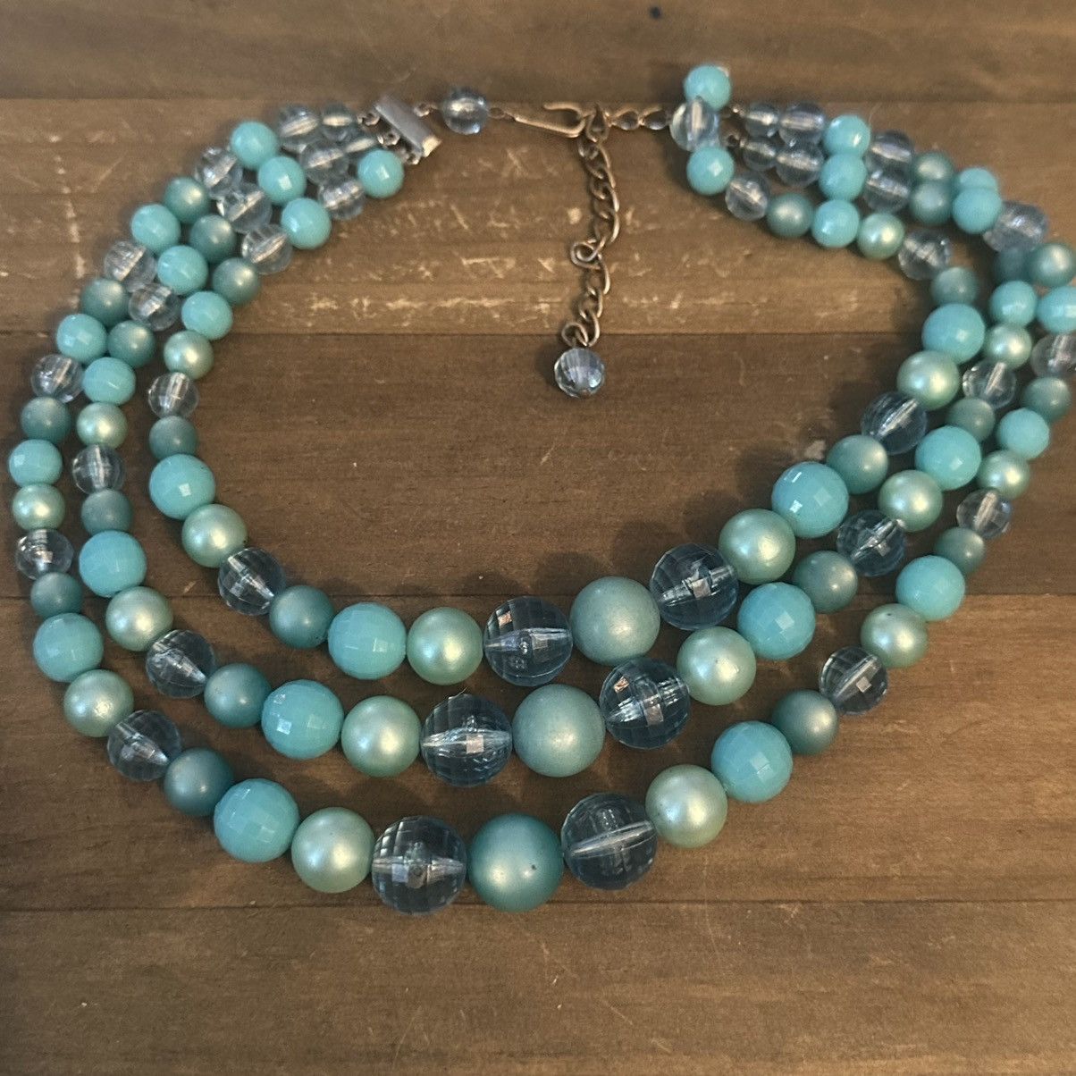 Vintage Vintage chunky triple layered strand aqua blue bead necklace Size ONE SIZE - 2 Thumbnail