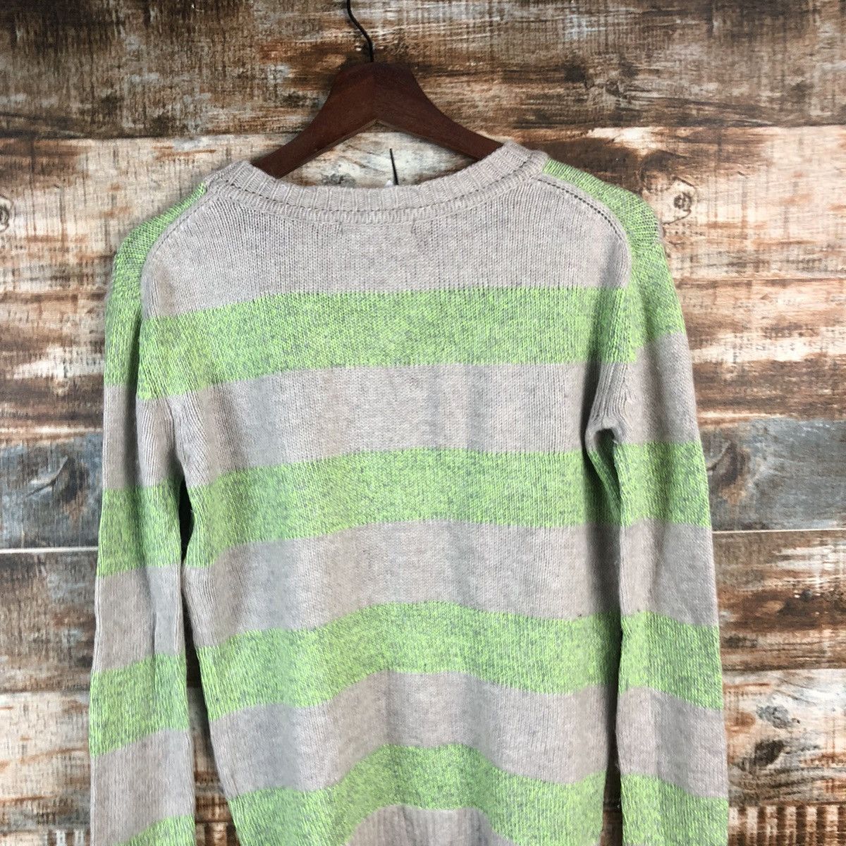 Japanese Brand DL Frees Phrase Stripe Green Knitwear #C518 Size US M / EU 48-50 / 2 - 12 Thumbnail