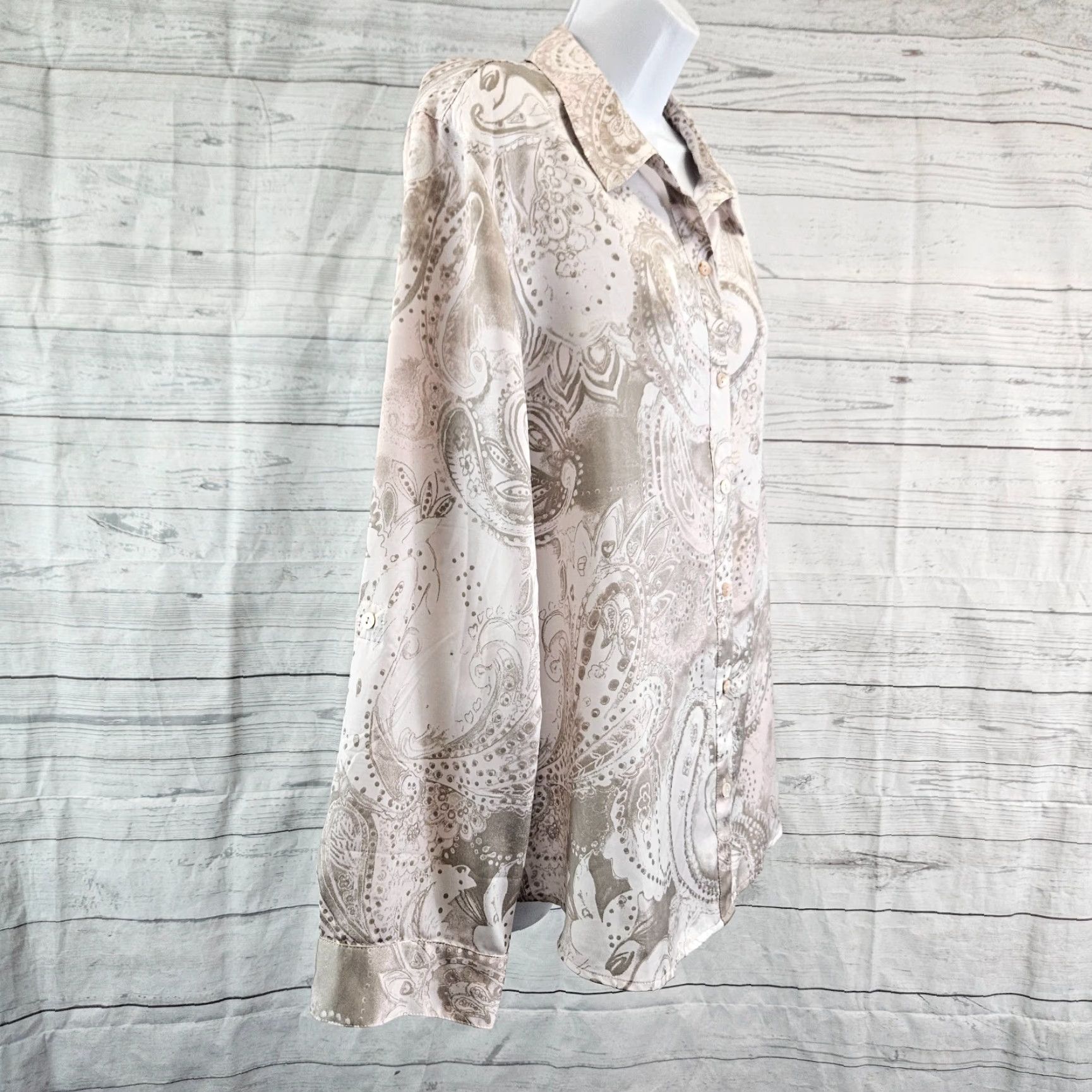 Vintage Chicos Womens Button Front Shirt XL Gray Paisley Long Sleeve Size XL / US 12-14 / IT 48-50 - 3 Thumbnail