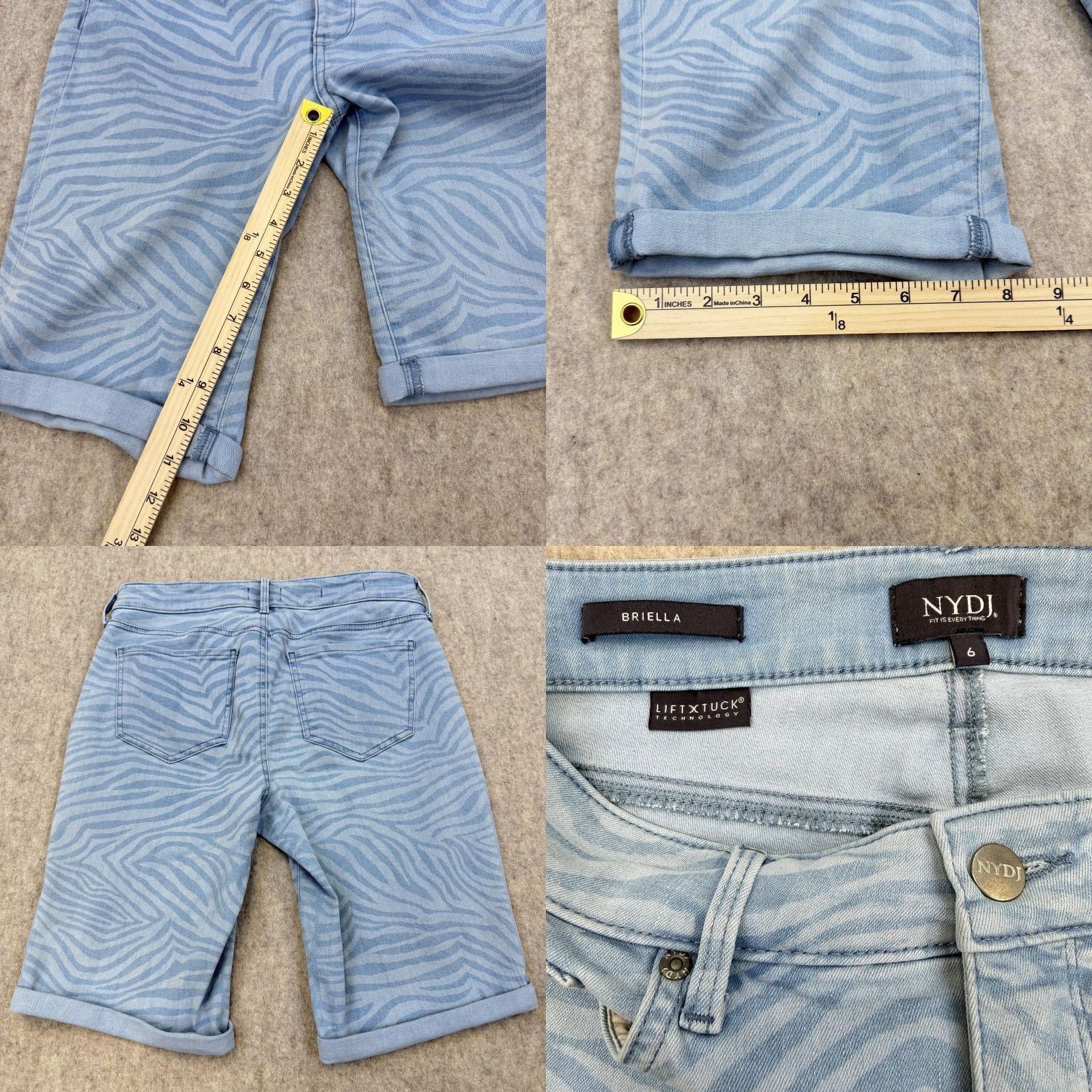 NYDJ NYDJ Bermuda Shorts Womens 6 Blue Zebra Print Mid Rise Denim Lift Tuck Shirt Size 28" / US 6 / IT 42 - 8 Thumbnail