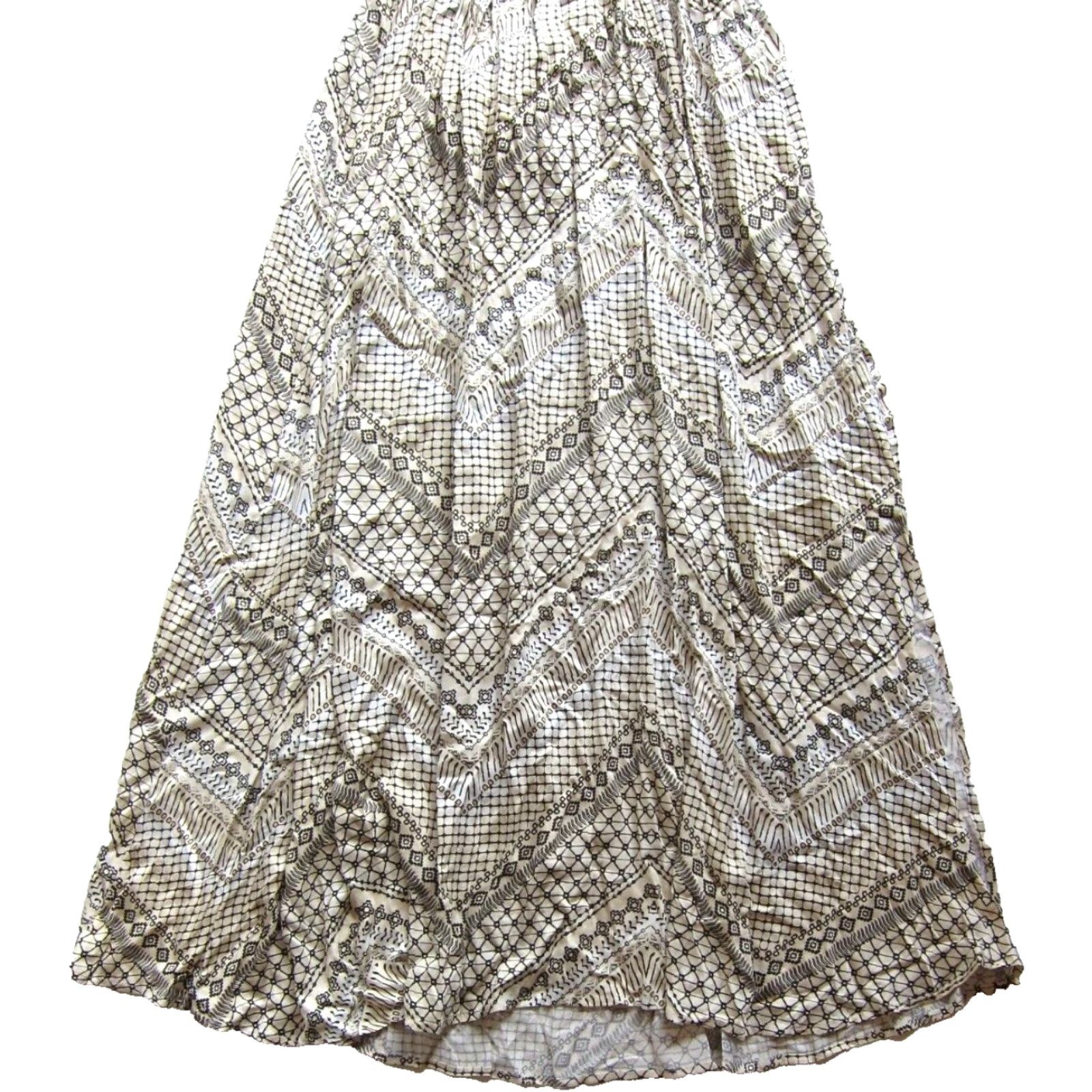 Vintage VICI Rayon Ivory Black Geometric Short Sleeve Pocket V-Neck Maxi Dress XS Size 26" / US 2 / IT 38 - 5 Thumbnail