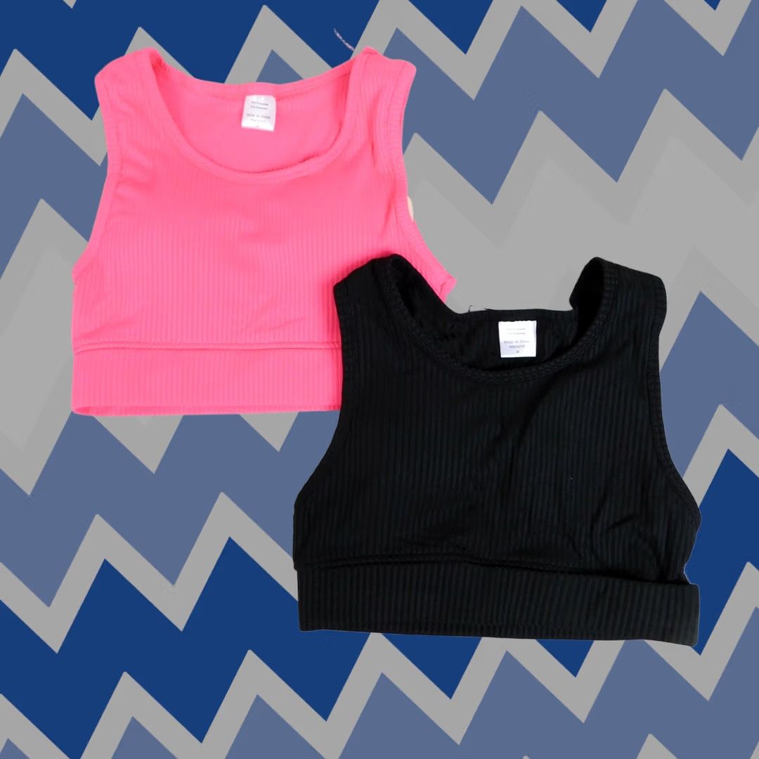 Vintage Style 5 Wireless Ribbed Tank-Style Sport Bra Shirt Womens M Black Pink Medium 2pc Sports Bra Racerback Pullover Full Coverage Size ONE SIZE - 1 Thumbnail