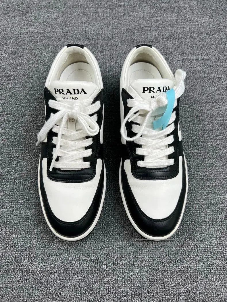 Prada Prada Black and White Triangle Logo Low-Top Sneakers. Size US 6.5 / EU 39-40 - 3 Thumbnail
