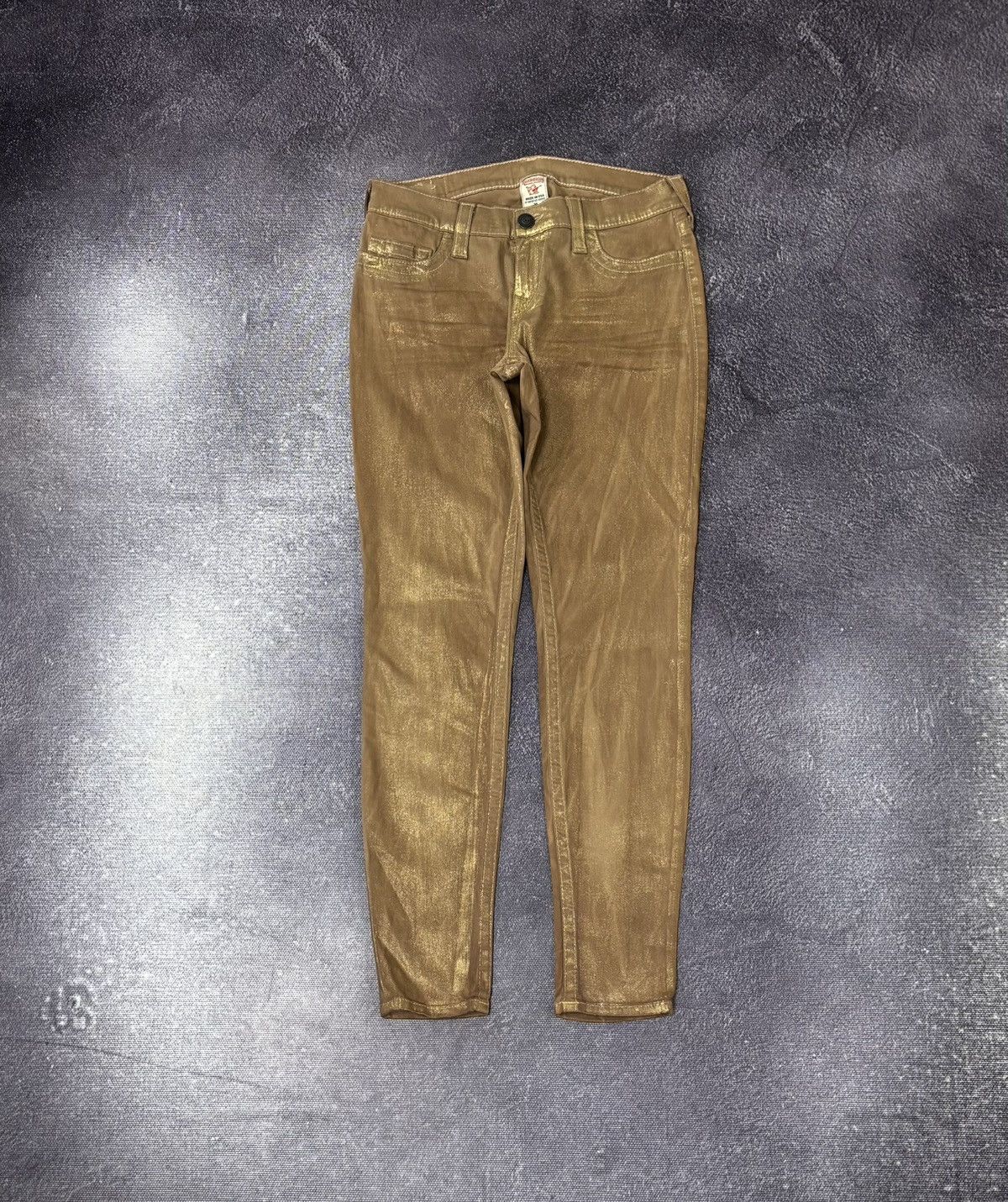 True Religion Vintage True Religion Y2K Women’s Gold Metallic Skinny Jeans Size 30" / US 8 / IT 44 - 2 Thumbnail