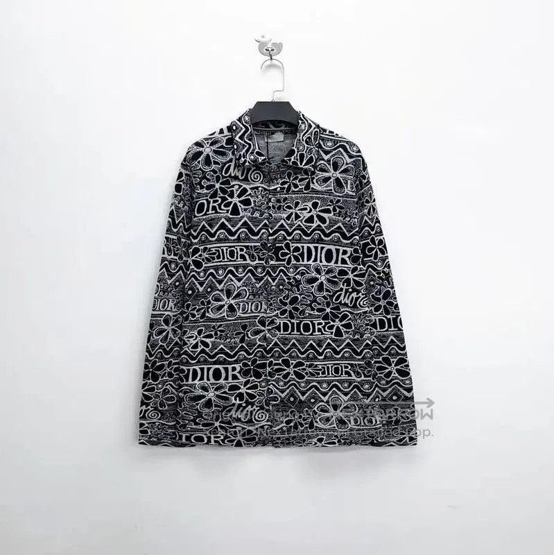 Dior Dior Black Cotton Blend Striped Logo Shirt . Size S / US 4 / IT 40 - 1 Thumbnail