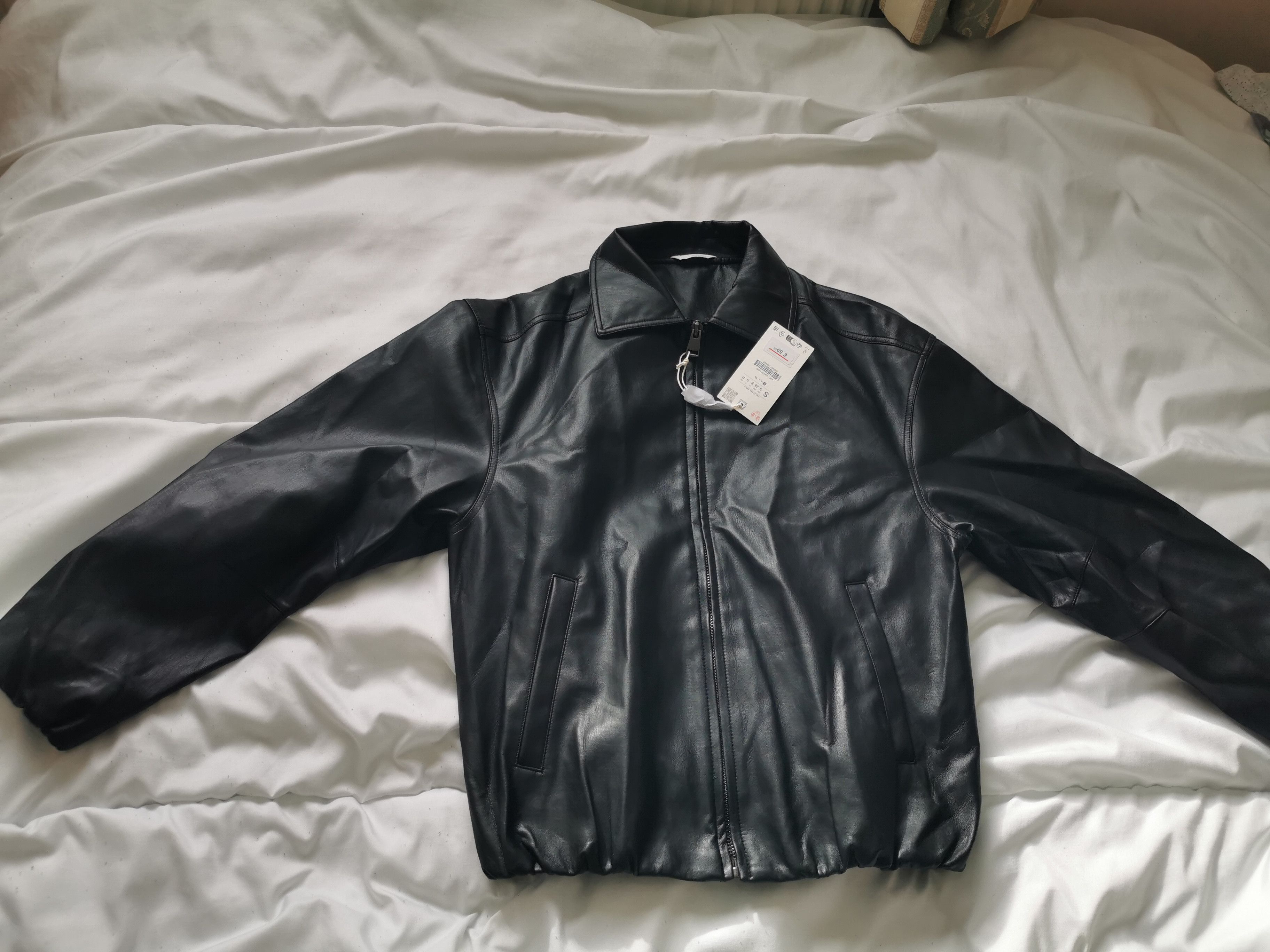Zara black relaxed fit jacket faux leather condition