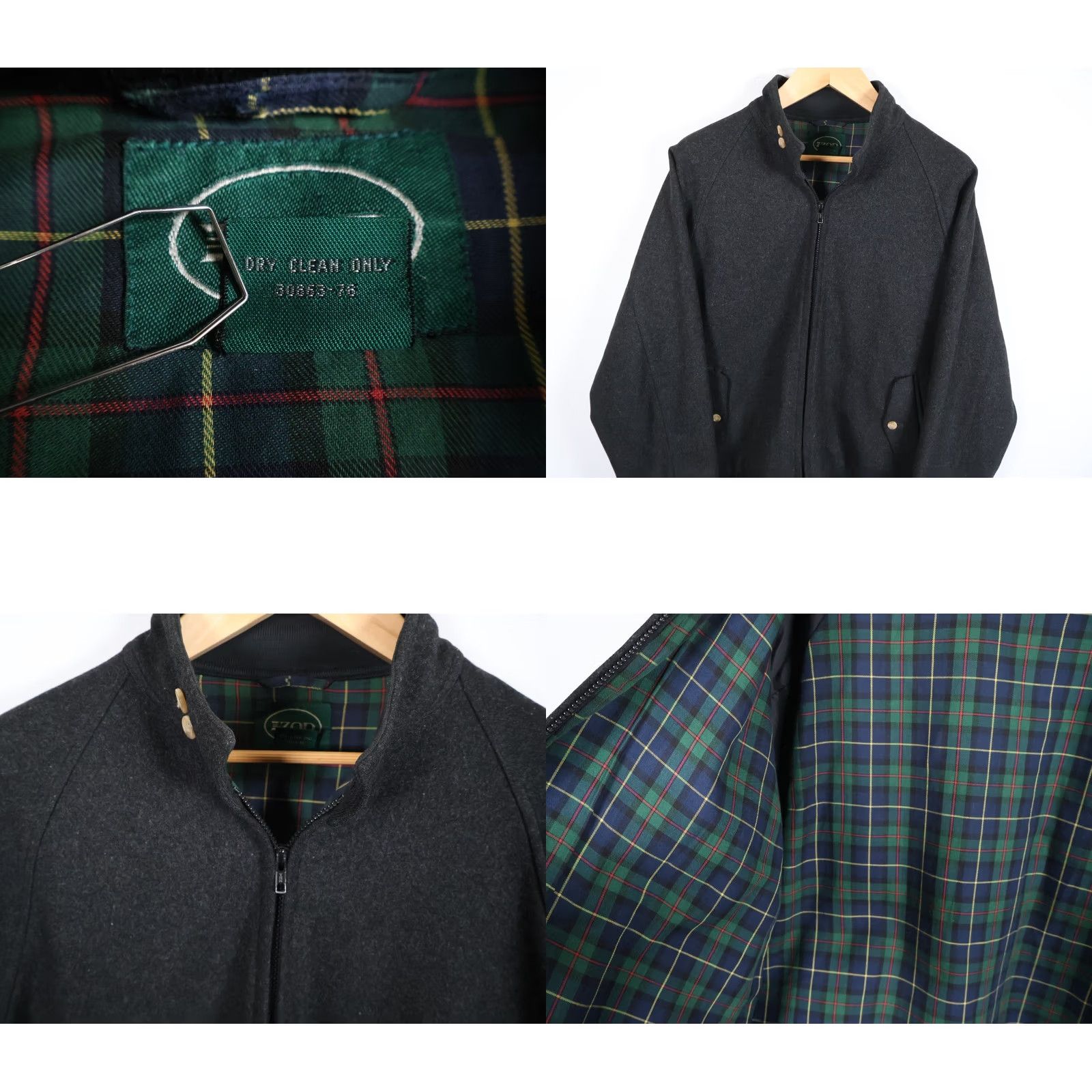 Izod VINTAGE IZOD Wool Bomber Jacket Mens Large Dark Gray Full Zip Tartan Plaid Lined Preppy Size US L / EU 52-54 / 3 - 8 Thumbnail