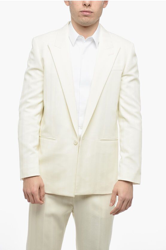 image of Saint Laurent Paris Og1Mm0524 Wool Striped Blazer In White, Men's (Size Medium)