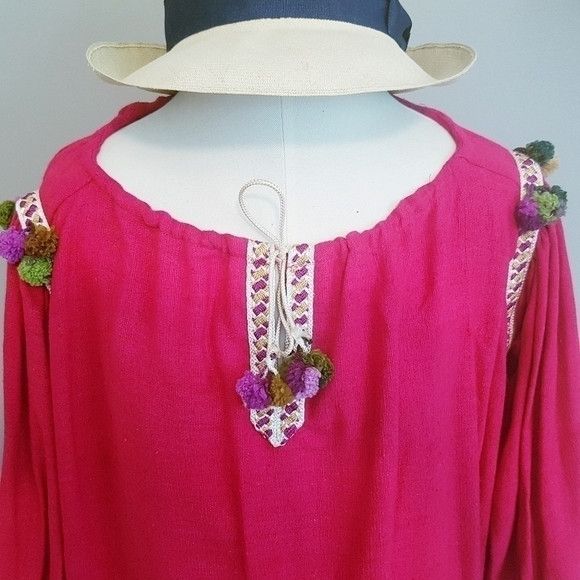 Handmade Handmade Pink 100% Raw Silk Ethnic Boho Tunic Dress - M/L Size M / US 6-8 / IT 42-44 - 3 Thumbnail
