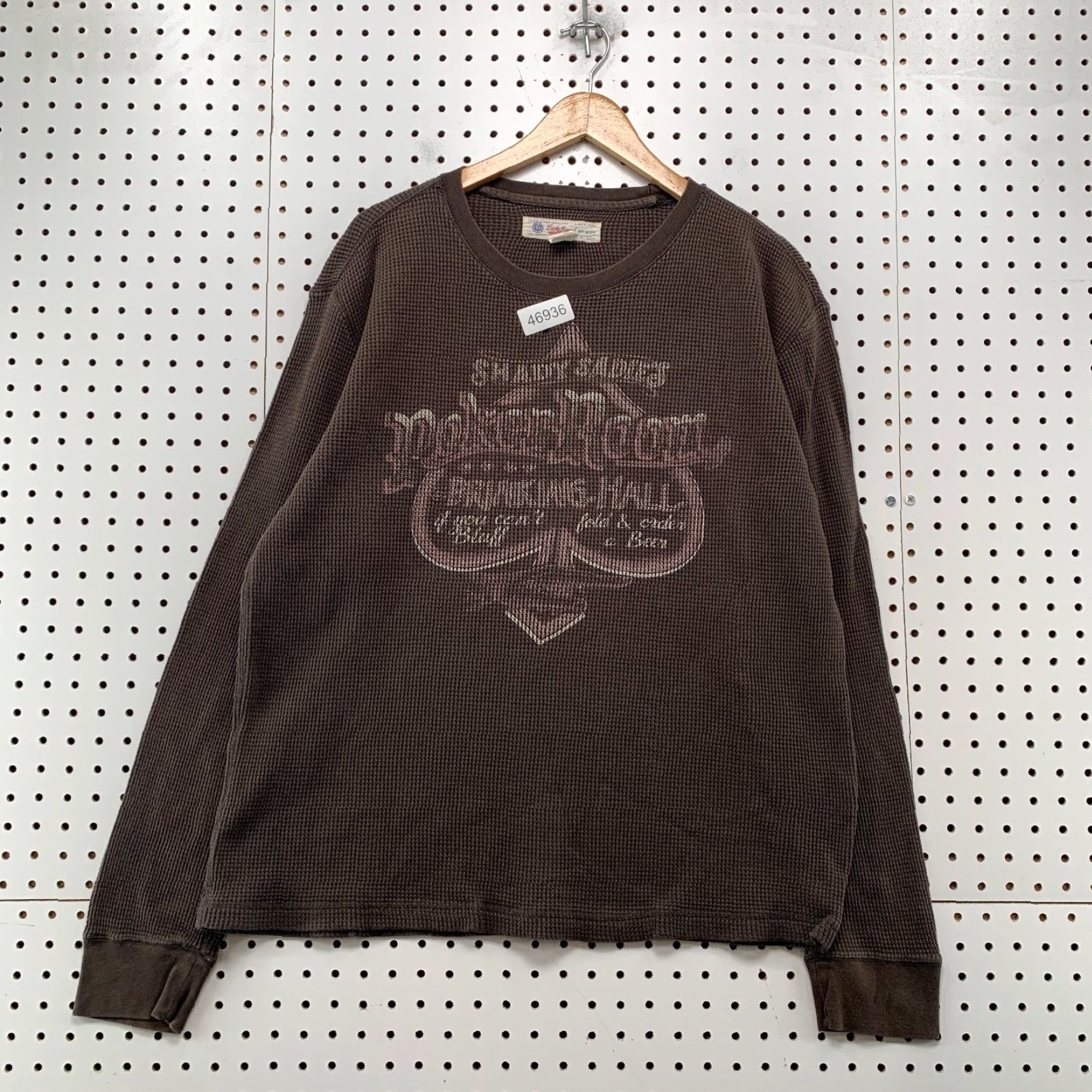 Lucky Brand Lucky Brand Thermal Shirt Mens XL Brown Poker Ace Spades Long Sleeve Shirt Size US XL / EU 56 / 4 - 2 Thumbnail
