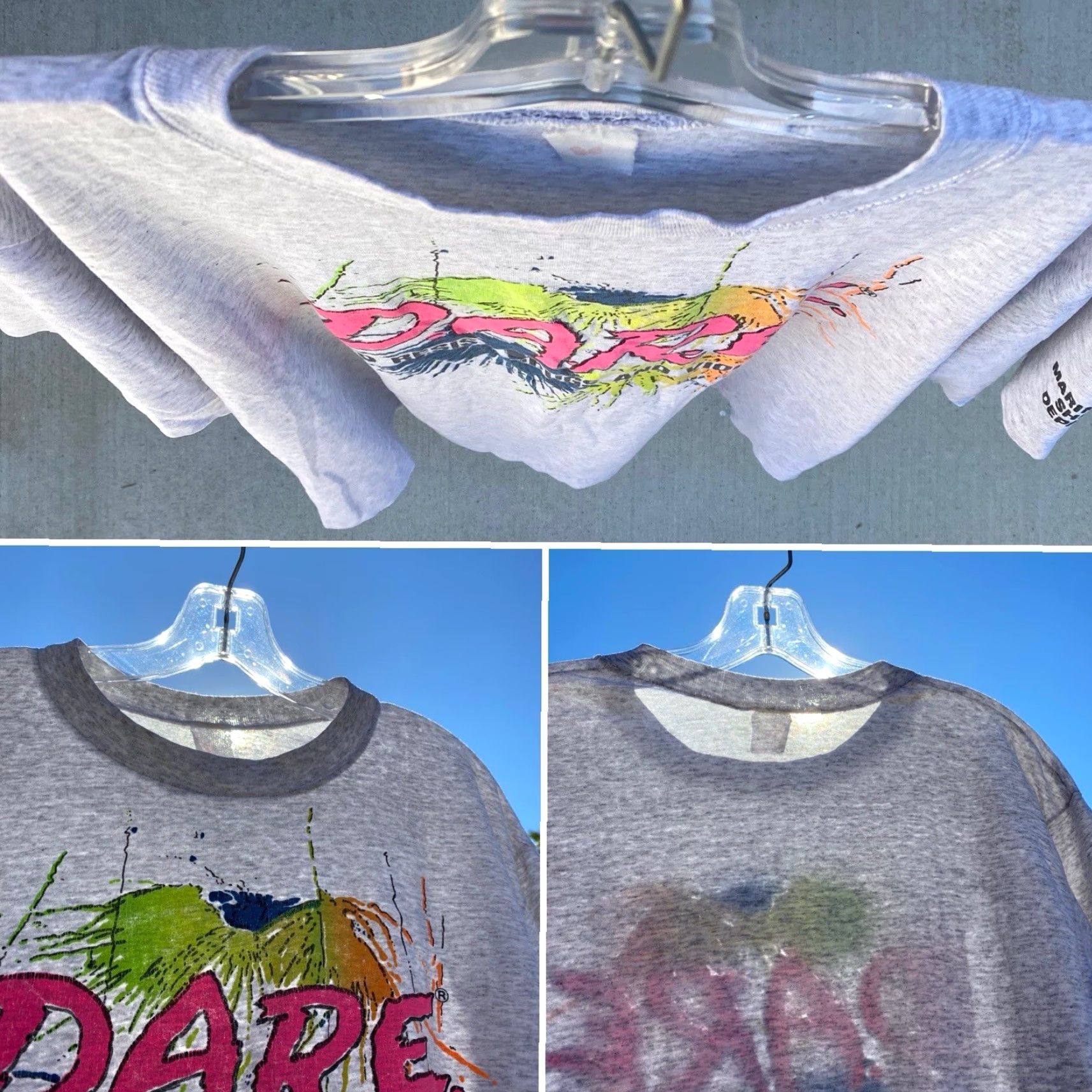 Fruit Of The Loom VINTAGE Fruit of the Loom T-Shirt DARE 1994 Gray Neon Marin County Sheriff XL Men Graphic Tee 1990s Size US XL / EU 56 / 4 - 6 Thumbnail