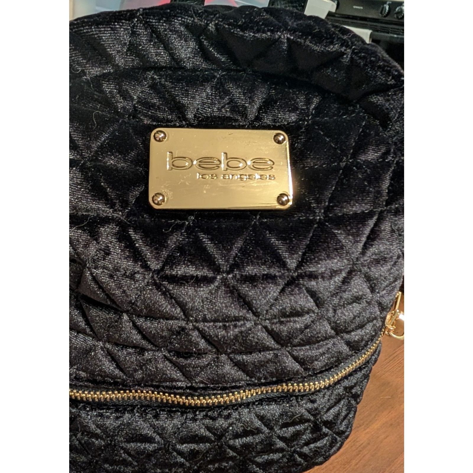 Bebe BEBE Quilted Black Velvet Mini Backpack Gold Hardware NWT Size ONE SIZE - 3 Thumbnail