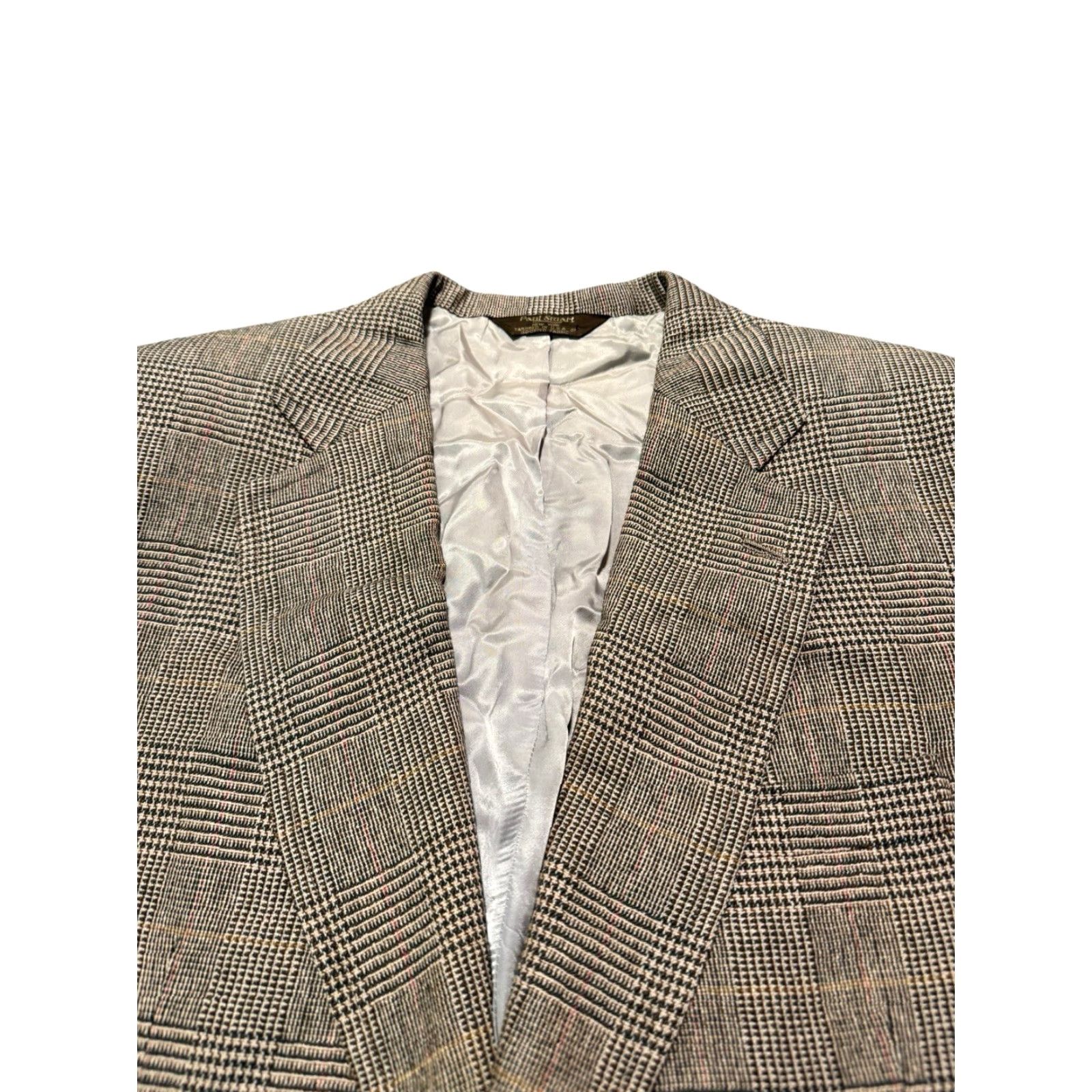 Paul Stuart VINTAGE Paul Stuart Sport Coat Blazer Glen Plaid Wool 44/42 Made In USA Men Jacket Notch Lapel Two-Button Long Beige Wool Coat FX? Size 42R - 4 Thumbnail