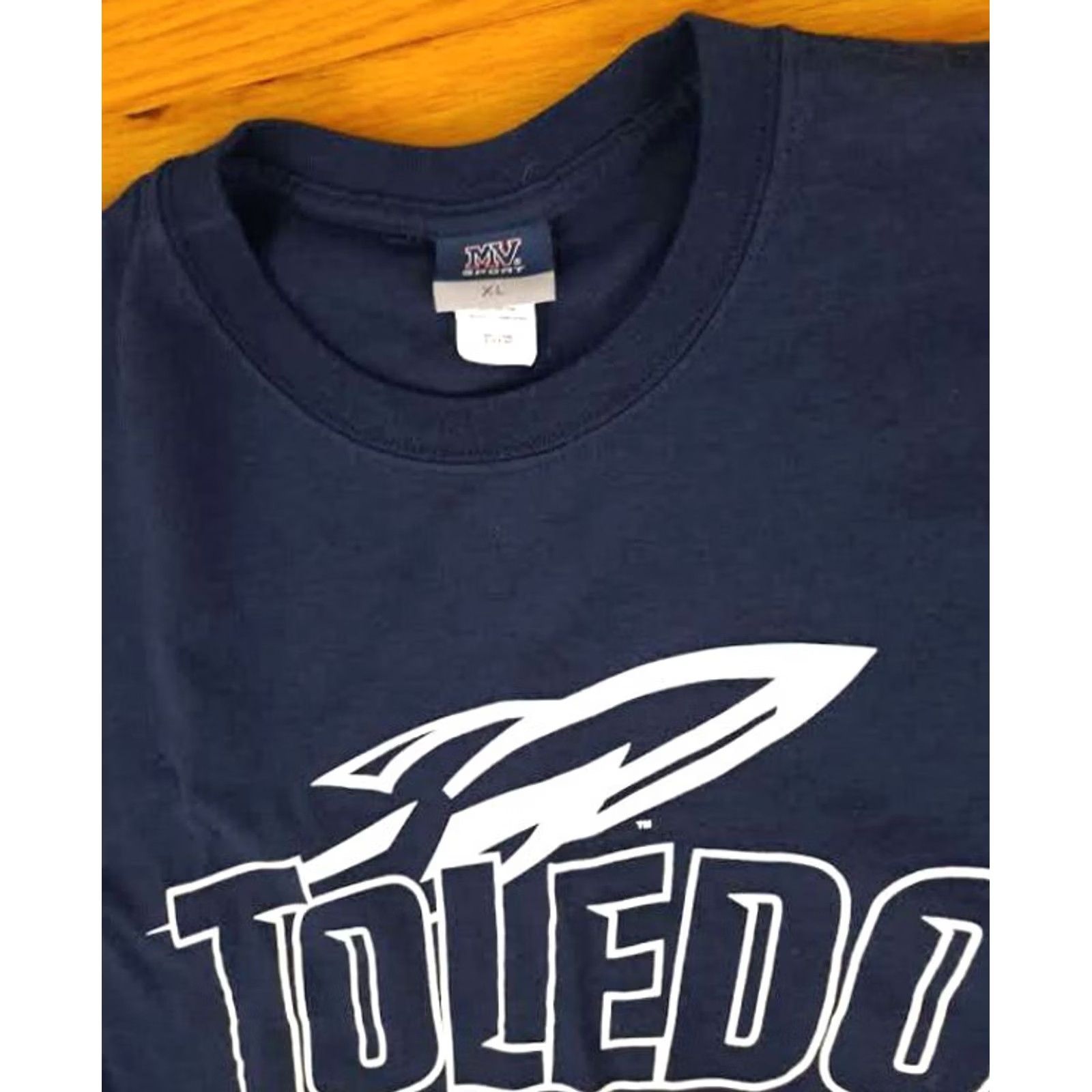 X-LARGE Toledo University Rockets T-Shirt MV Sport Navy XL Unisex Adults Short Sleeve Graphic Print Cotton Blue 27in long 24in pit to pit Rocketeer Sports USA Size US XL / EU 56 / 4 - 3 Thumbnail