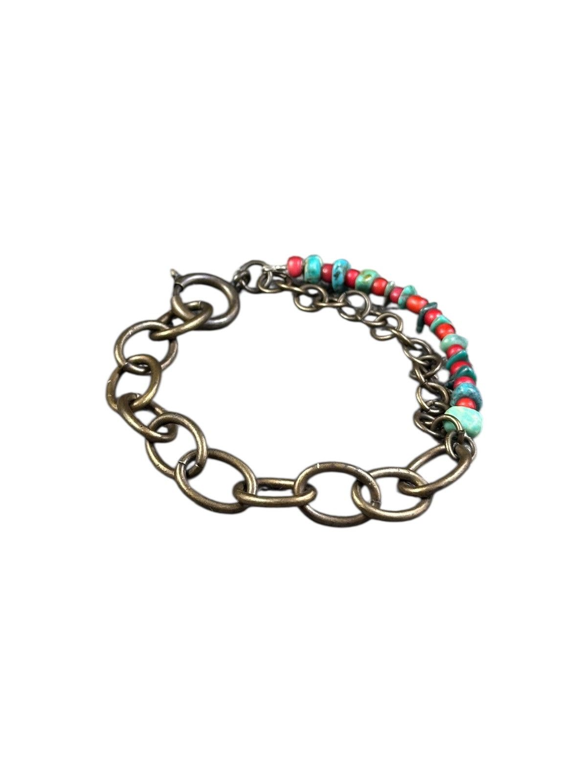 Vintage BRONZE CHAIN WITH ANTIQUE WHITE HEART BEADS BRACELET Size ONE SIZE - 1 Thumbnail