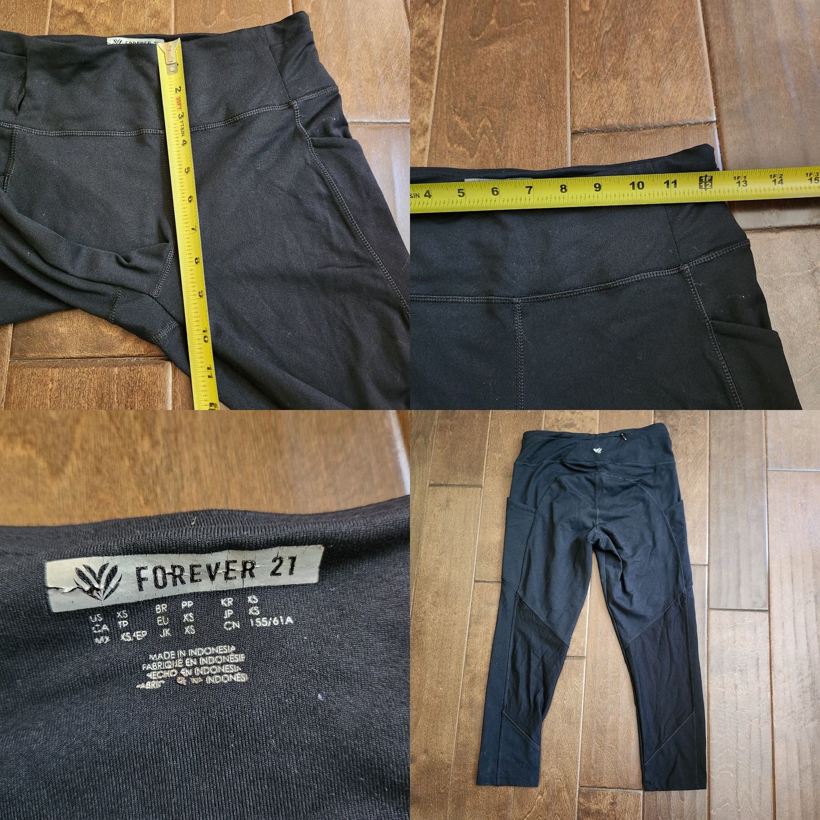 Forever 21 FOREVER 21 Women's Black Leggings Ankle XS Pockets Activewear Gym Yoga Running - Solid Black, Pull On, Machine Washable - Women Mens? Size 26" / US 2 / IT 38 - 8 Thumbnail
