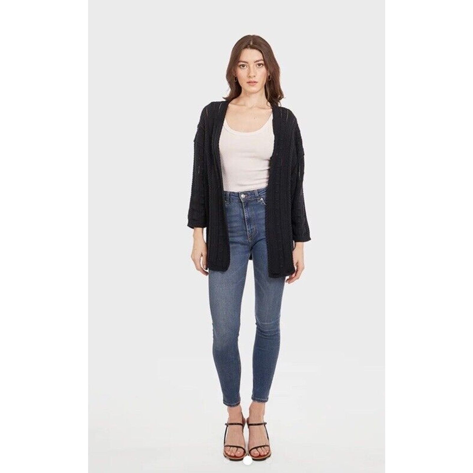 Autumn Cashmere Cotton by Autumn Cashmere Open Pointelle Duster Black L NEW Size L / US 10 / IT 46 - 13 Thumbnail