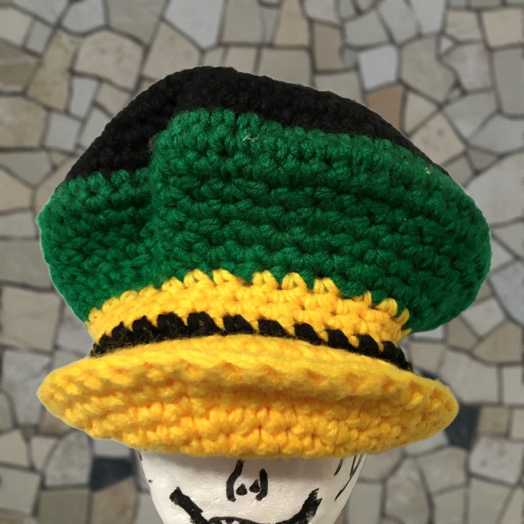 Vintage favela chapeu vintage Rasta Billed Jamaican Knit Cap Kufi Peaked Bob Marley Reggae Crochet Hat Beanie Black Yellow Green One Size Men Women Size ONE SIZE - 1 Thumbnail