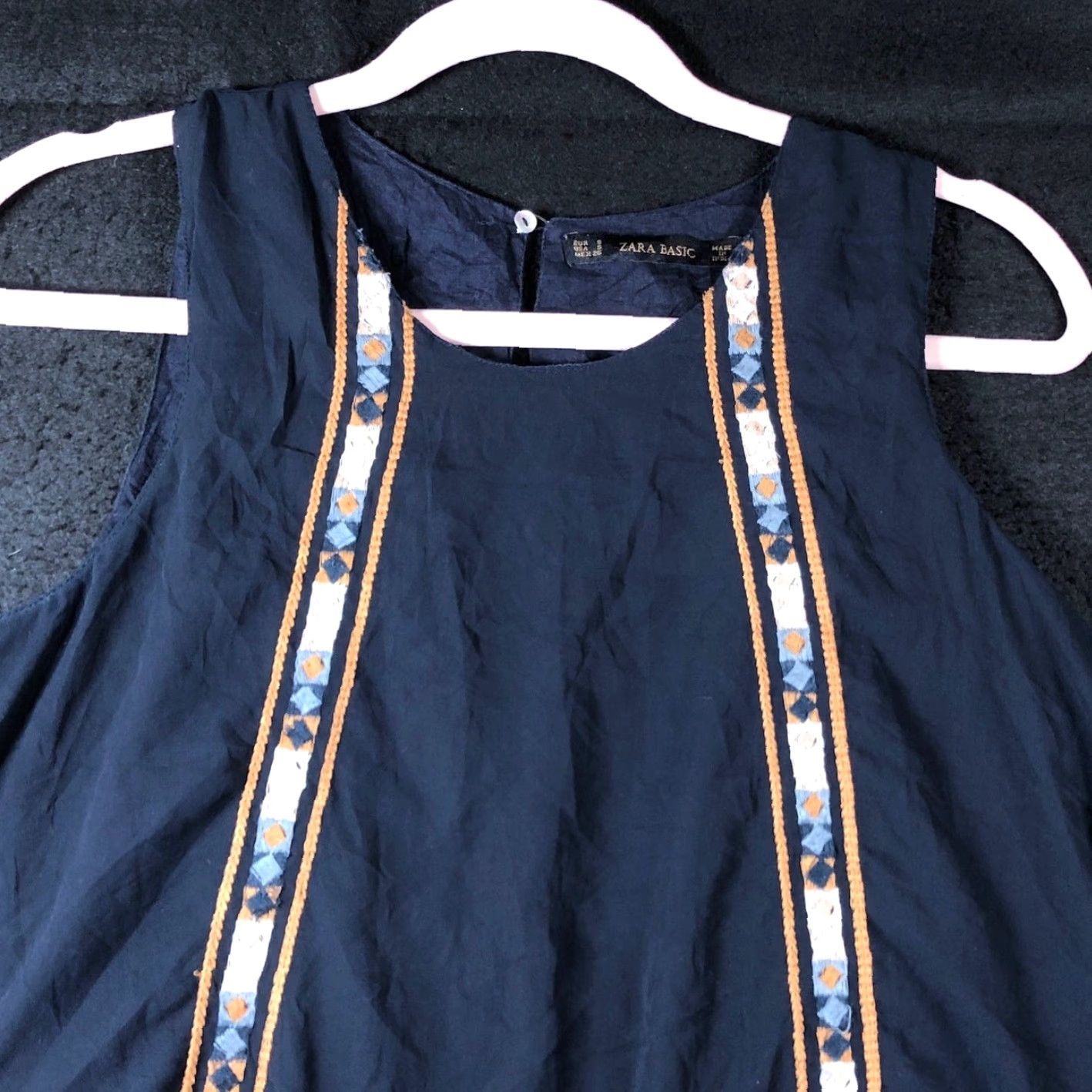 Zara Zara Blouse Blue Sleeveless Embroidered Tank 100% Polyester Small Women’s Casual Workwear Sleeveless Crew Neck Polyester Size S / US 4 / IT 40 - 2 Thumbnail