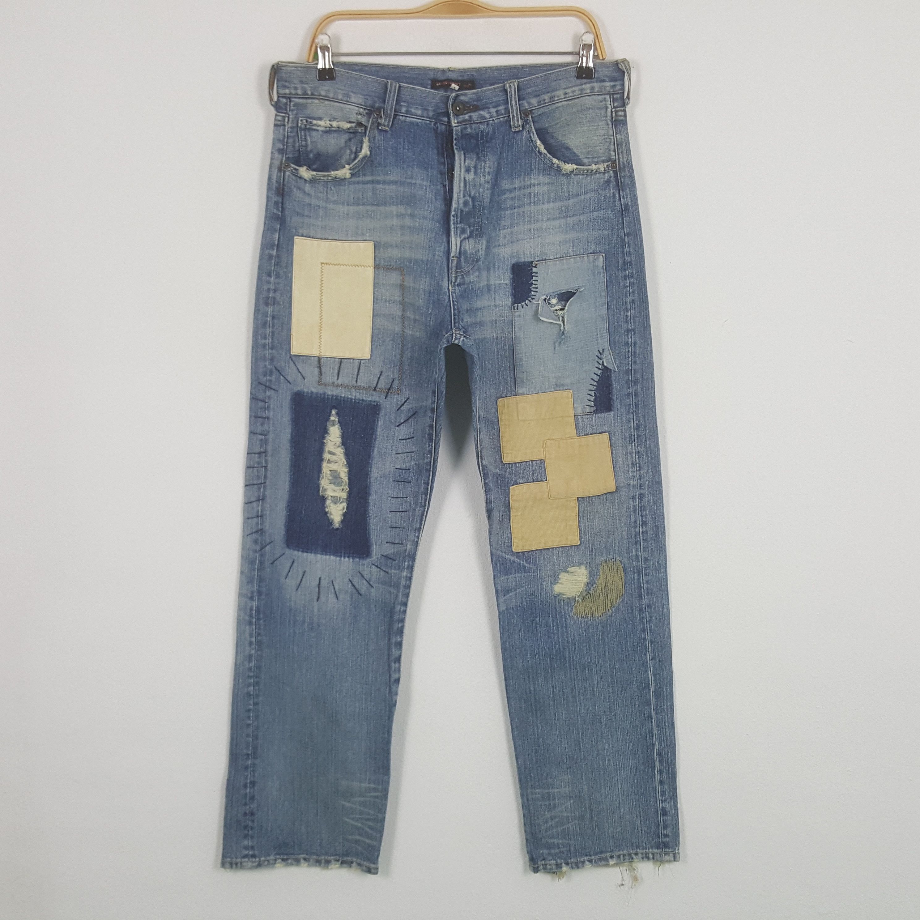 Designer × Japanese Brand × Vintage Vintage Exribitionist Patchwork Design Denim Jeans Size US 32 / EU 48 - 1 Thumbnail
