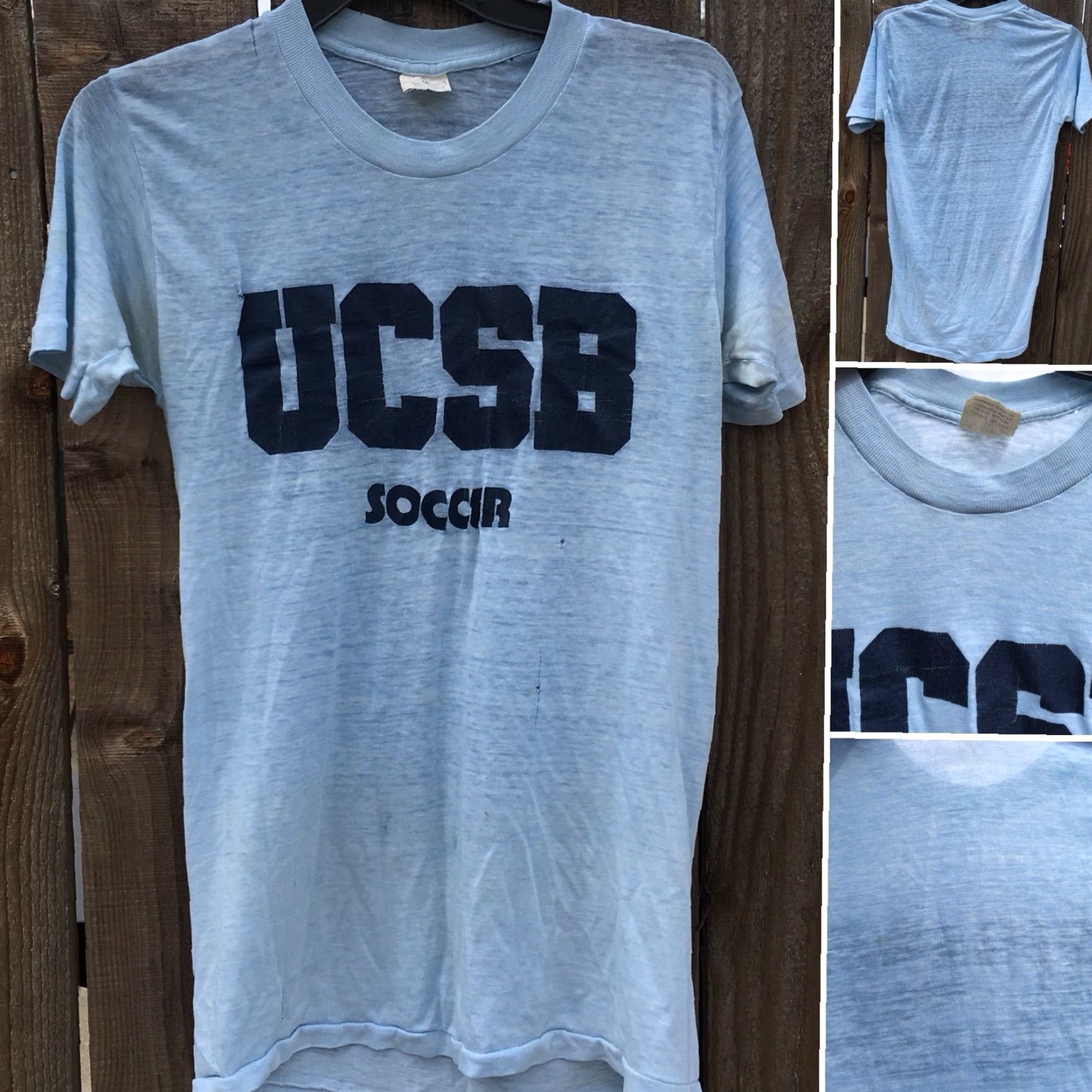 Vintage VINTAGE Sneakers UCSB Soccer T Shirt L Blue 80s 1980s Mens Graphic Tee Made In USA Worn Thin Size US L / EU 52-54 / 3 - 5 Thumbnail