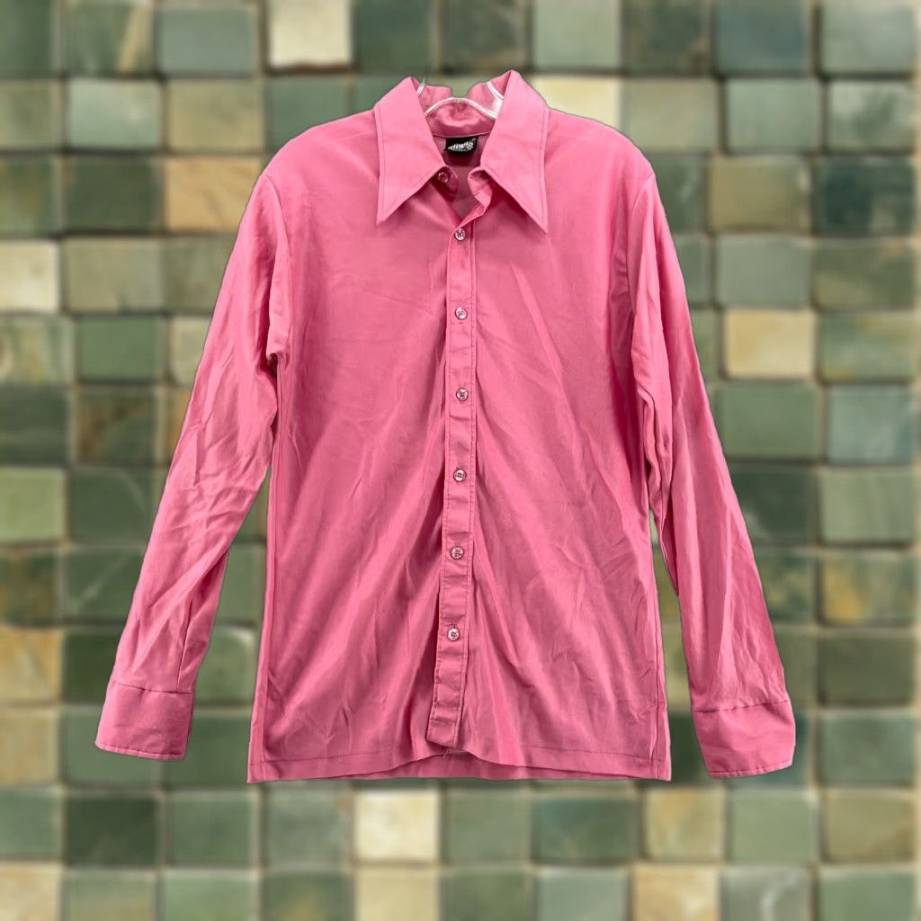 VINTAGE Studio One 70's Shirt Men's Medium Pink Disco Hippie Festival Coachella Edm Shirt
