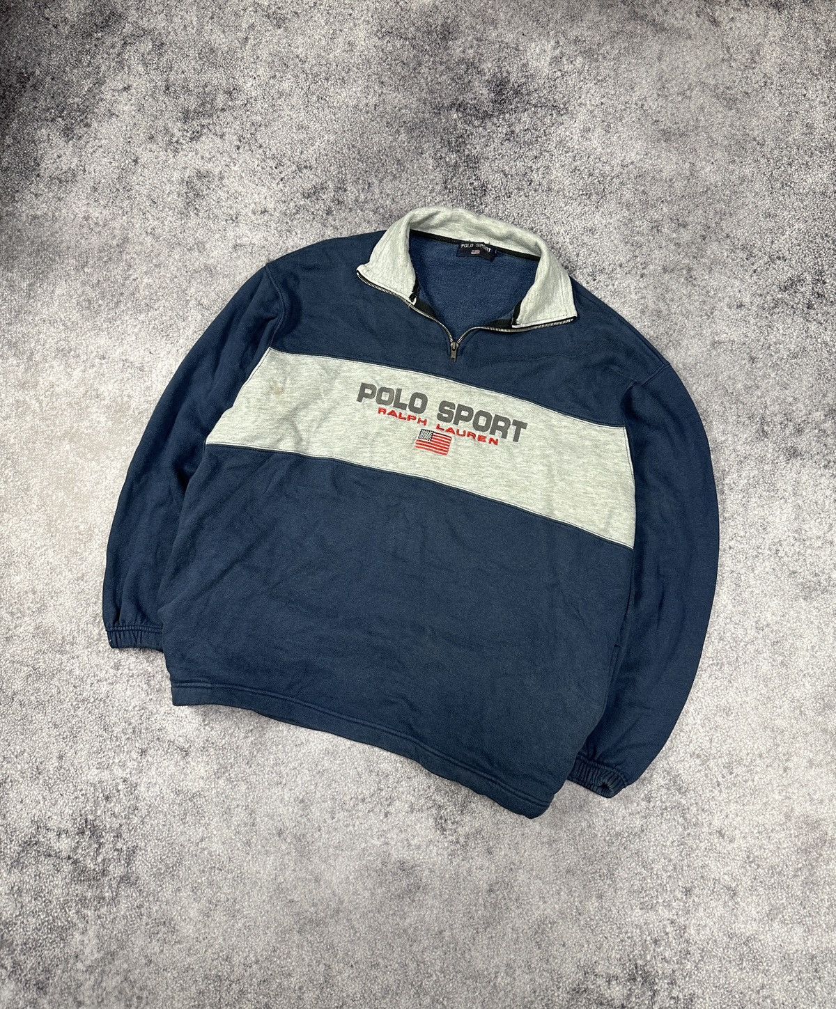 Polo Ralph Lauren × Ralph Lauren Sport Vintage Polo Ralph Lauren Sport Big Logo 1/3 Zip Sweater VTg Size US XL / EU 56 / 4 - 1 Thumbnail