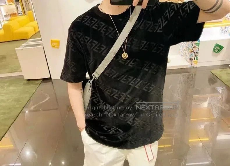 Fendi Fendi Black FF Subtle Print Velvet Short Sleeve T-Shirt Size US M / EU 48-50 / 2 - 8 Thumbnail