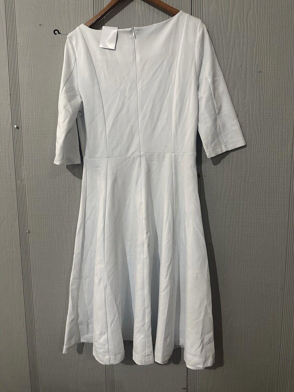 Designer Elegant Light Blue A-Line Dress with 3/4 Sleeves Size L / US 10 / IT 46 - 6 Thumbnail