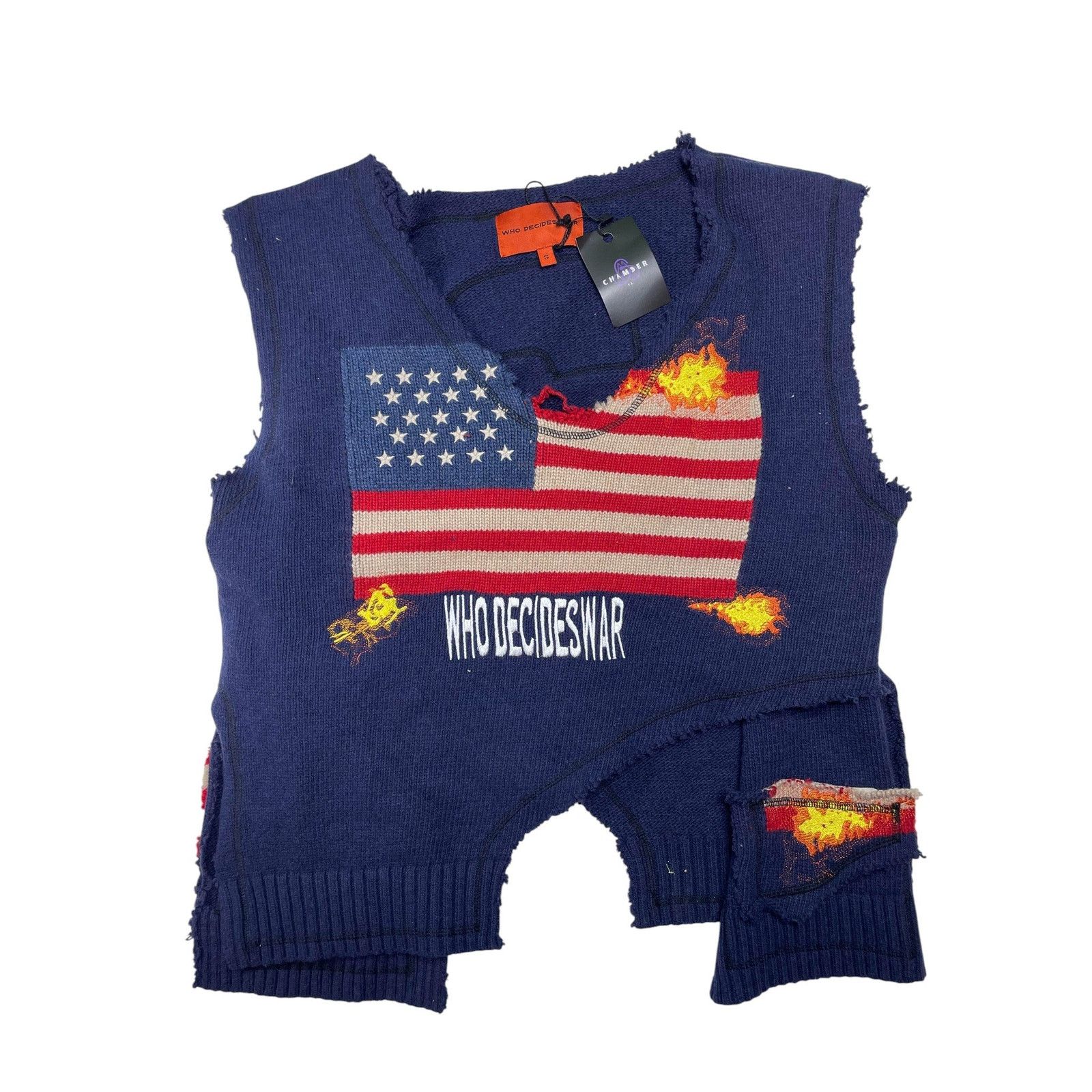 Who Decides War WDW 'Distressed Flag Flames' Navy Sweater Size S / US 4 / IT 40 - 1 Thumbnail