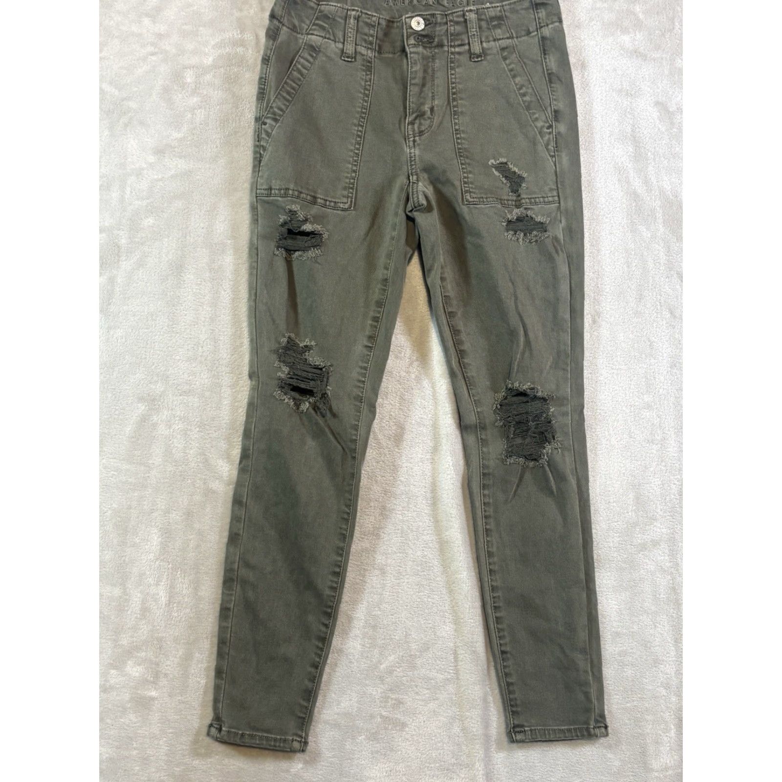 American Eagle Outfitters American Eagle Women's Jegging, High-Rise, Super Stretch, Olive Green, Size 4 Short, 5-Pocket, Denim Size 27" / US 4 / IT 40 - 2 Thumbnail