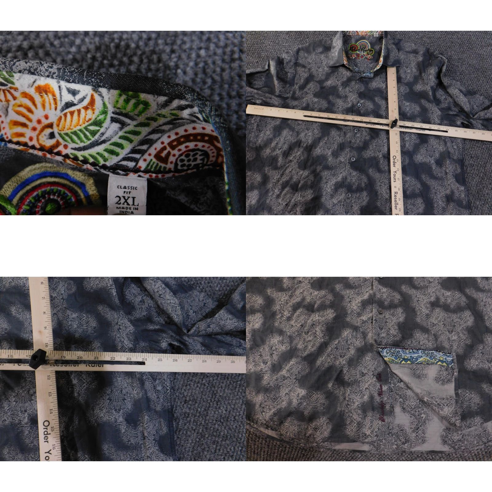 Robert Graham Robert Graham Shirt Mens 2XL Gray Paisley Floral Button Up Long Sleeve Dress Shirt Size 48R - 8 Thumbnail