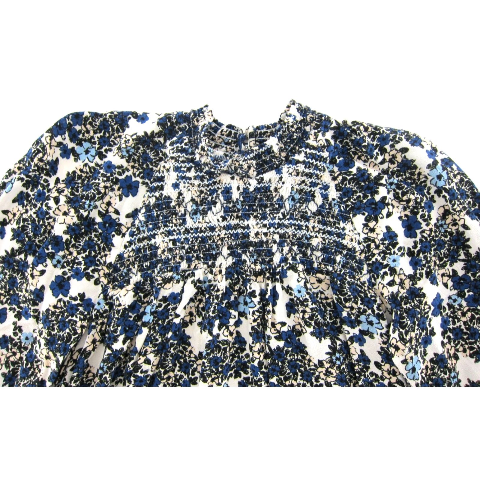Free People Free People Blouse XS Long Sleeve Mock Neck Floral Blue Women's Size XS / US 0-2 / IT 36-38 - 4 Thumbnail