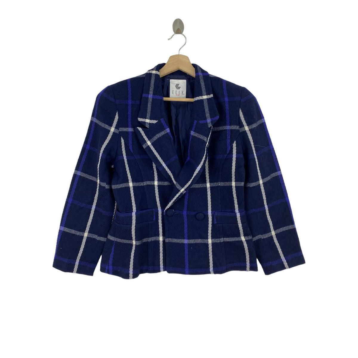 Other ELLE SPORTS Italian Designer Check Tartan Blue Blazer Coat Size S / US 4 / IT 40 - 1 Thumbnail