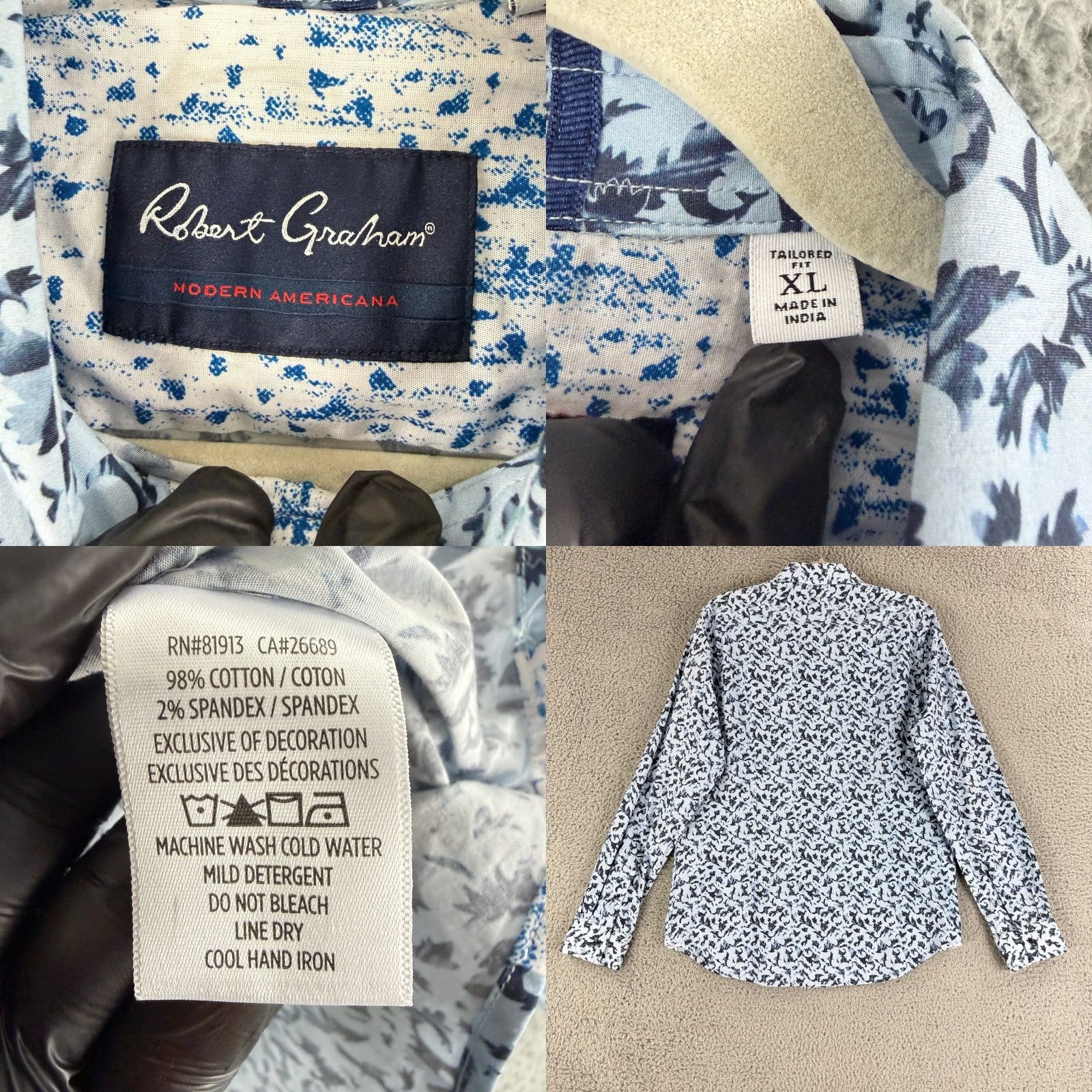 Robert Graham Robert Graham Button-Down Shirt Men XL Blue Floral Modern Americana Tailored Fit Size US XL / EU 56 / 4 - 8 Thumbnail