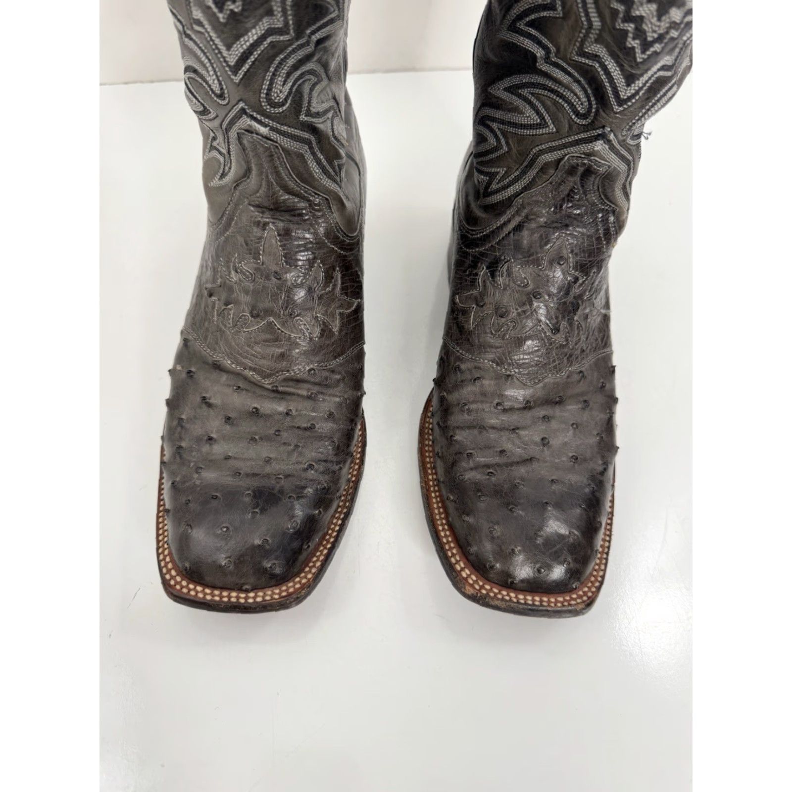 Vintage Lucchese Ostrich Boots Mens 9 Gray Cowboy Western Boot Shoes Size 10 US Shoe 10 Mens Gray Ostrich Western Boots Size US 10 / EU 43 - 3 Thumbnail