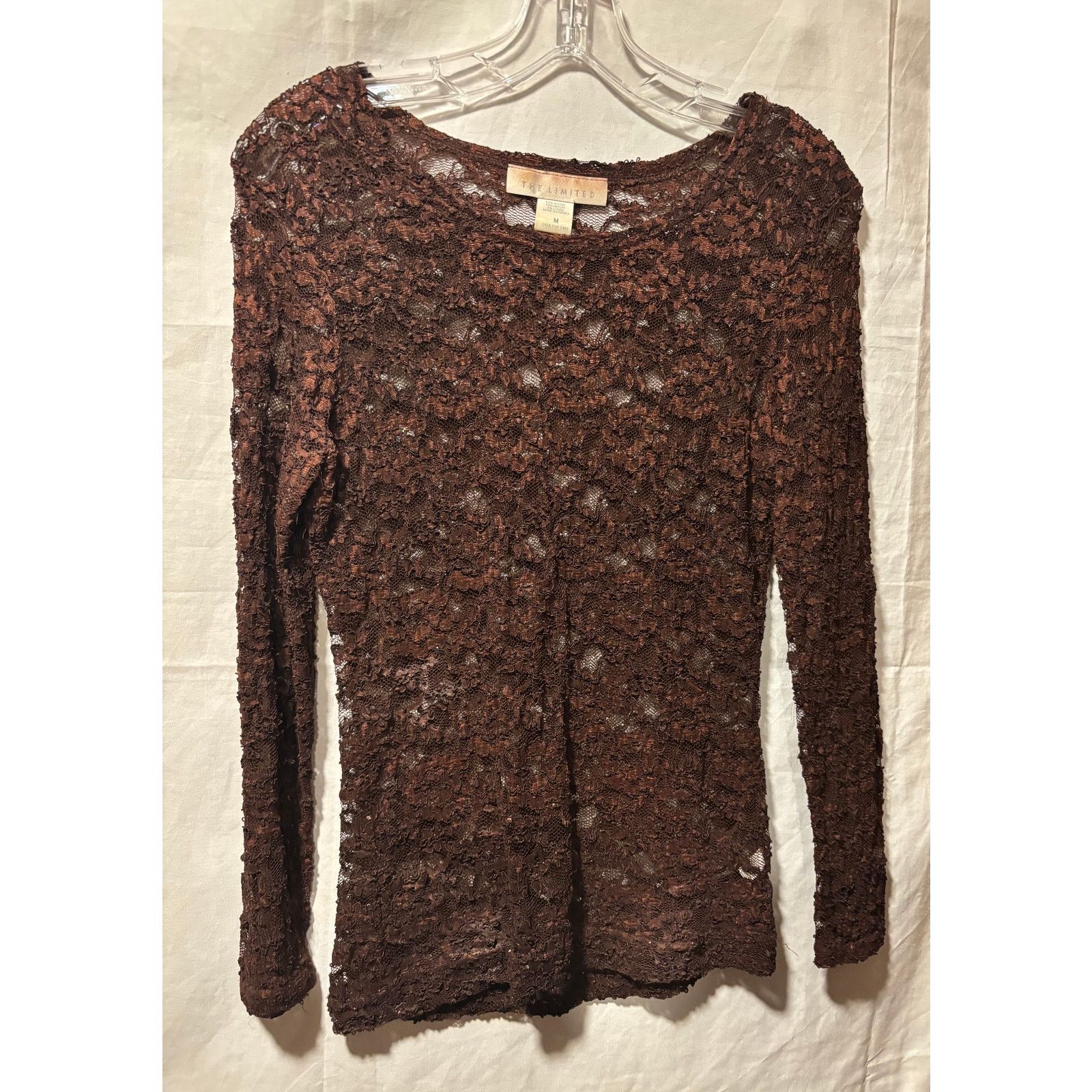 Vintage The Limited Vintage Brown Stretch Lace Top Long Sleeve Peek Size M / US 6-8 / IT 42-44 - 2 Thumbnail