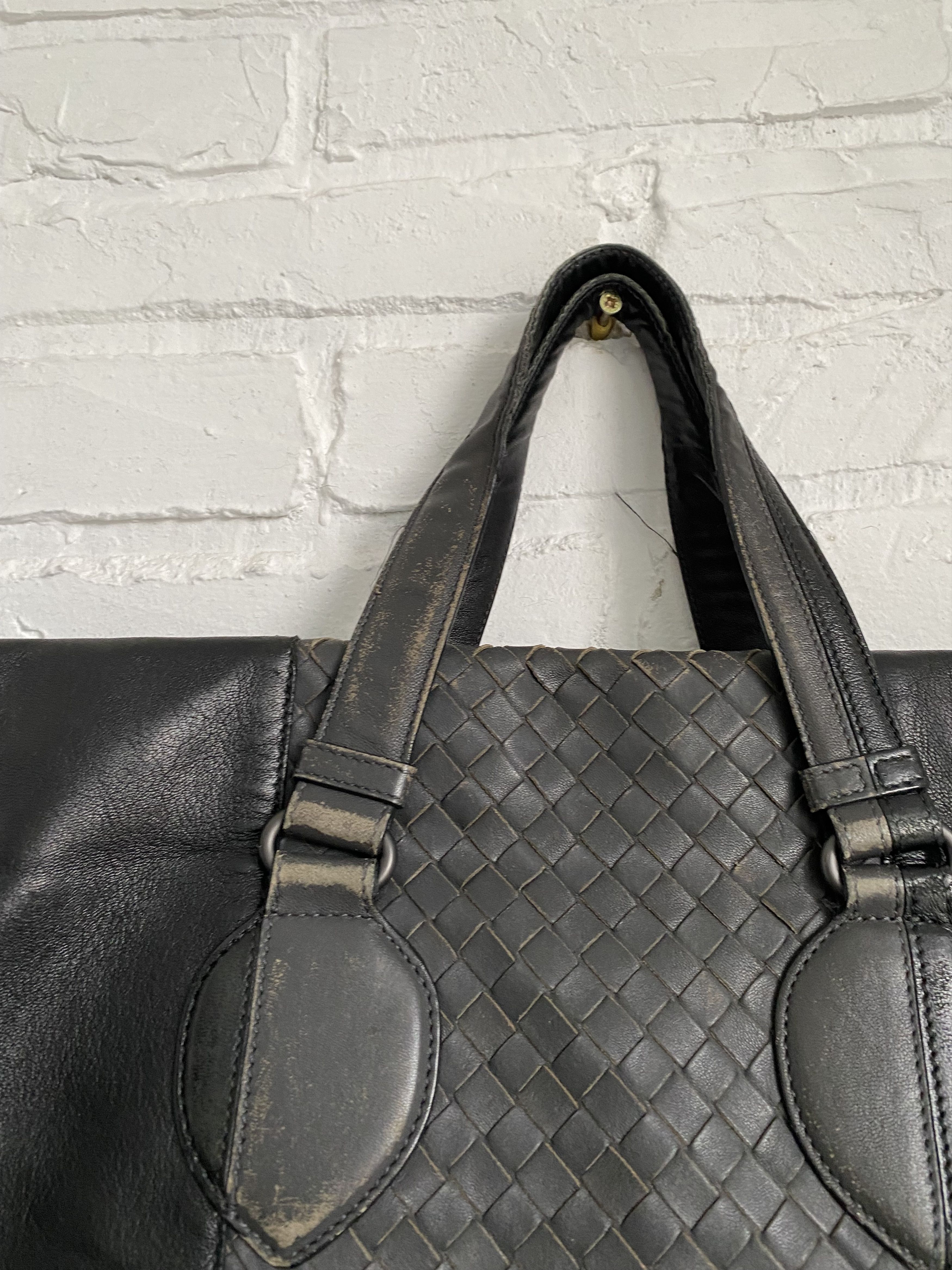 【関税&送料込】Bottega Veneta Black Leather Bag Bottega Veneta Briefcase Intrecciato Envelope Black leather