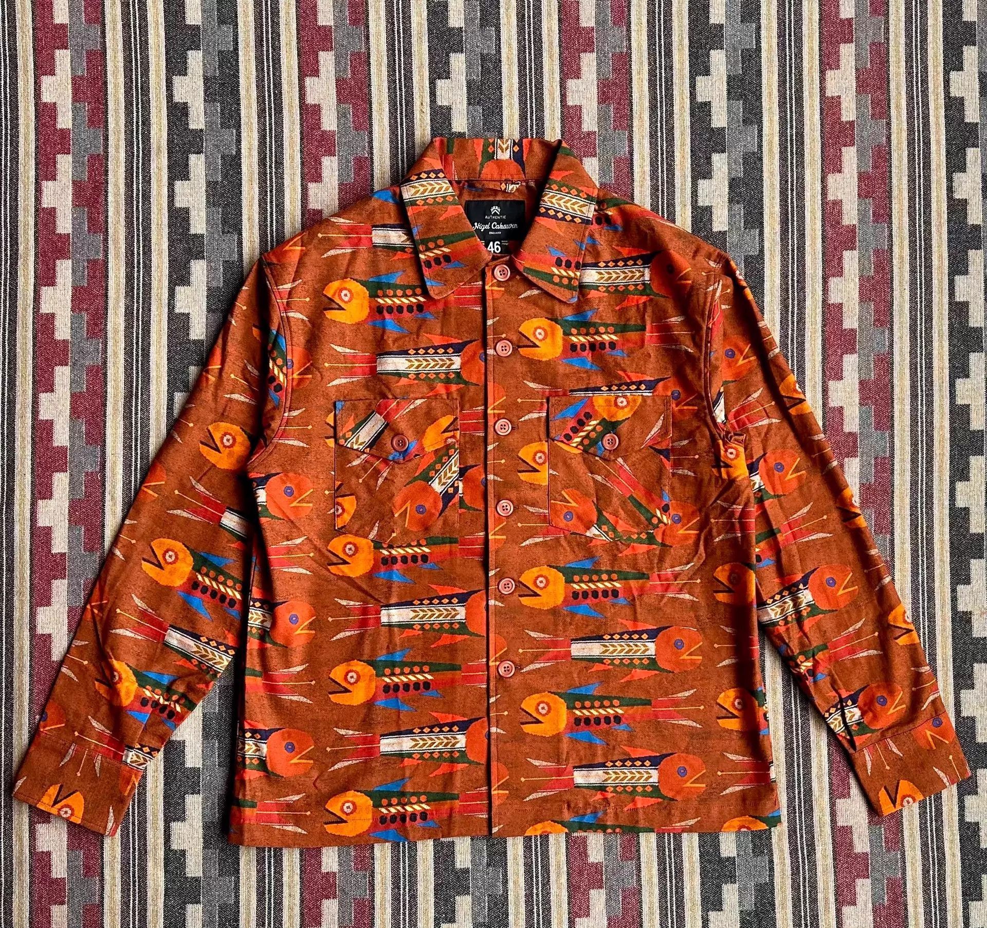 Nigel Cabourn Orange Printed Long-Sleeve Button-Up Shirt Size US S / EU 44-46 / 1 - 1 Thumbnail