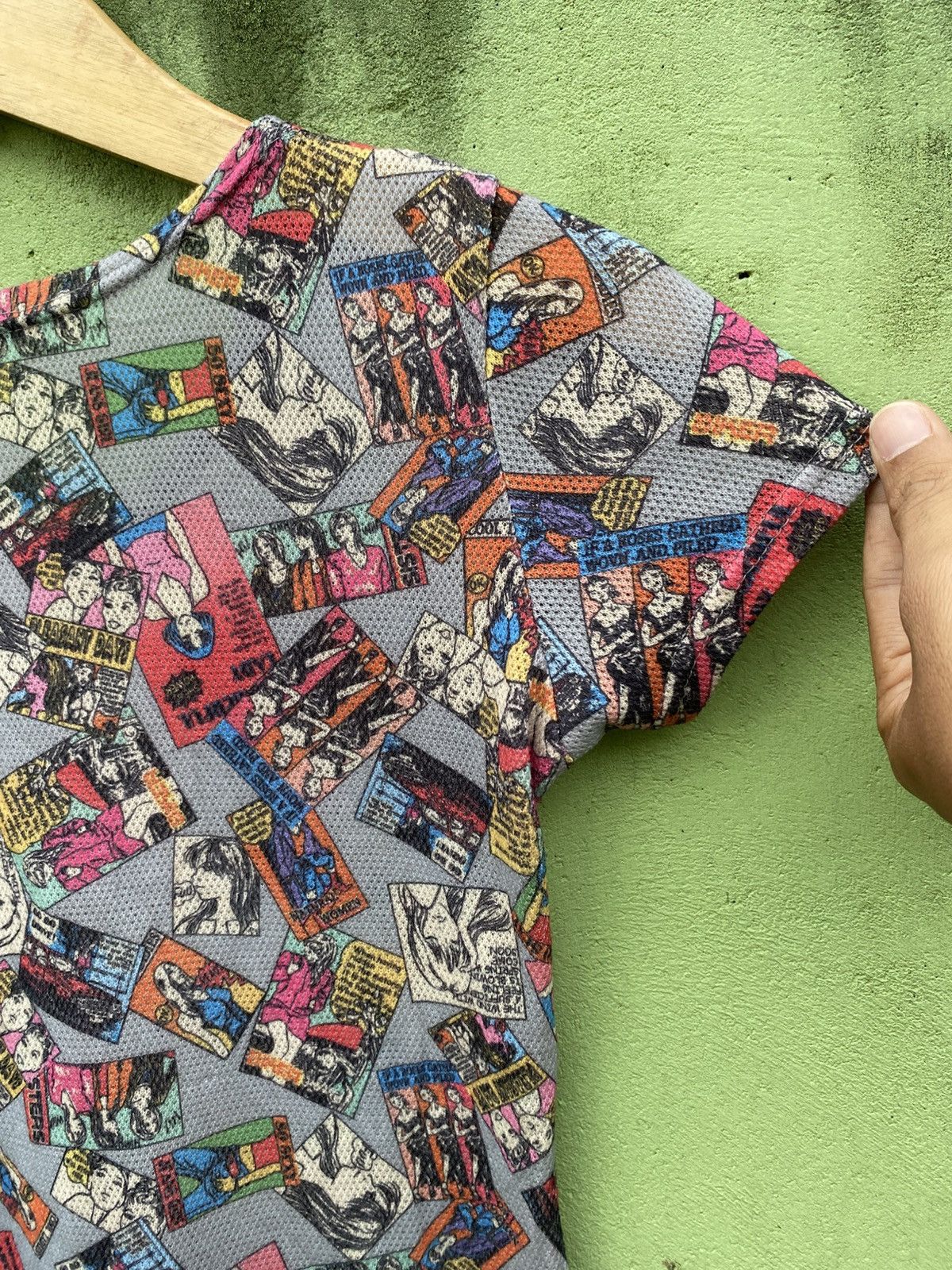 Japanese Brand Vintage Comic All-Over Print Mesh Tee Y2K Pop Art Collage Size ONE SIZE - 10 Thumbnail