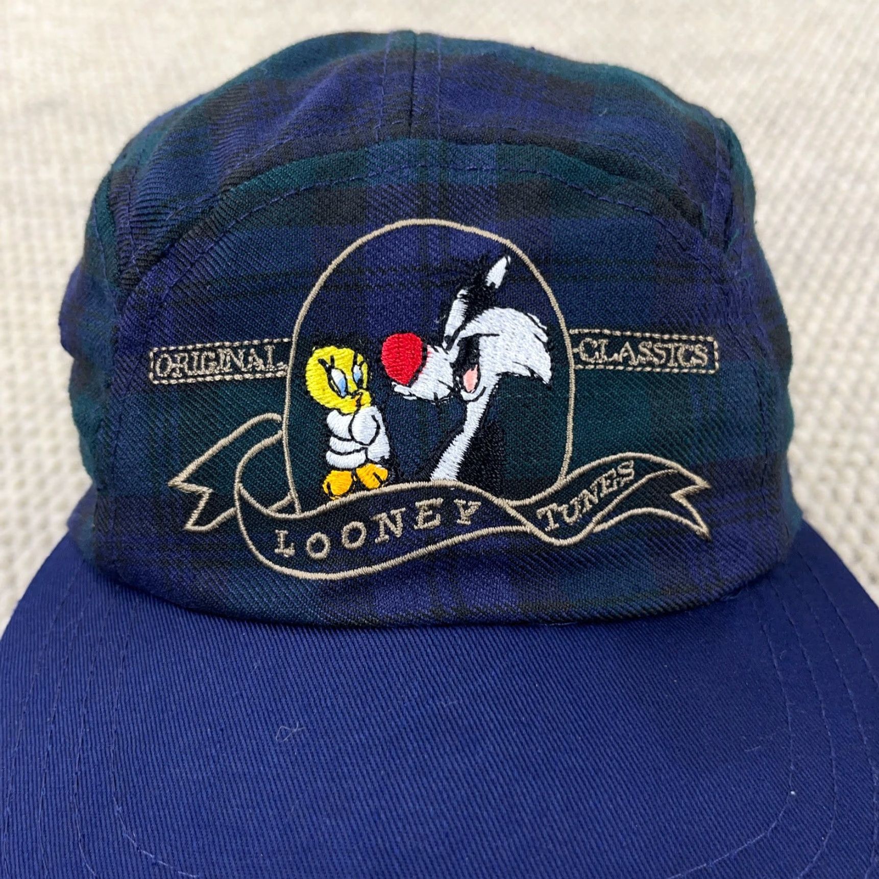 Vintage VINTAGE Looney Tunes Baseball Cap Hat Women One Size Blue Plaid 90s Sylvester Casual Size ONE SIZE - 4 Thumbnail