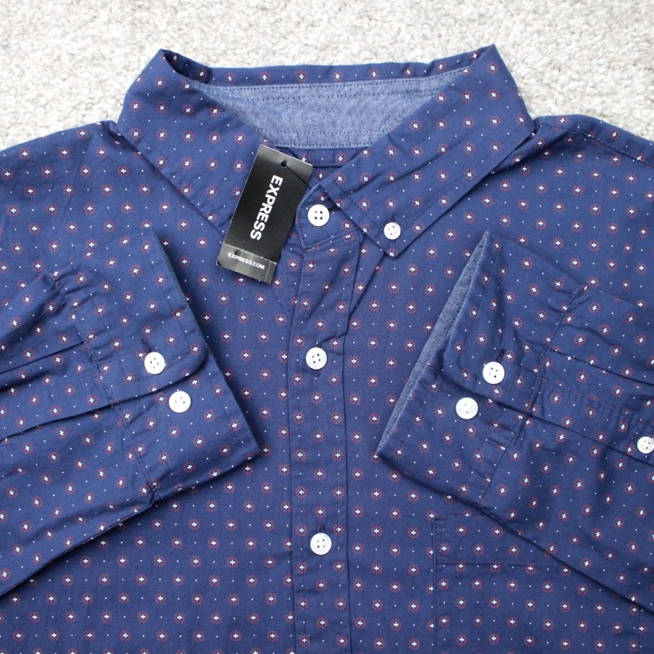 Express Express Shirt Mens XL Blue Geometric Button-Up Slim Fit Long Sleeve NWT Size US XL / EU 56 / 4 - 2 Thumbnail