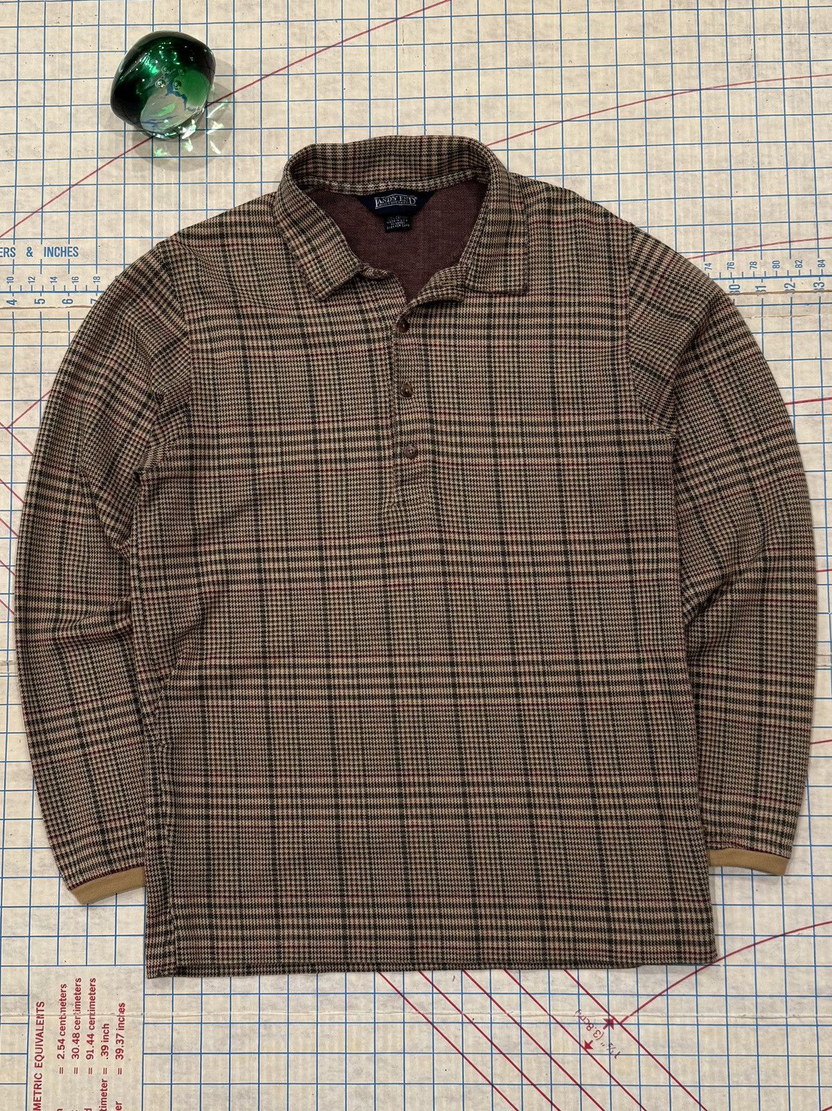 Lands' End Vintage Lands End Long Sleeve Polo Shirt Brown Checkered Size US M / EU 48-50 / 2 - 2 Thumbnail